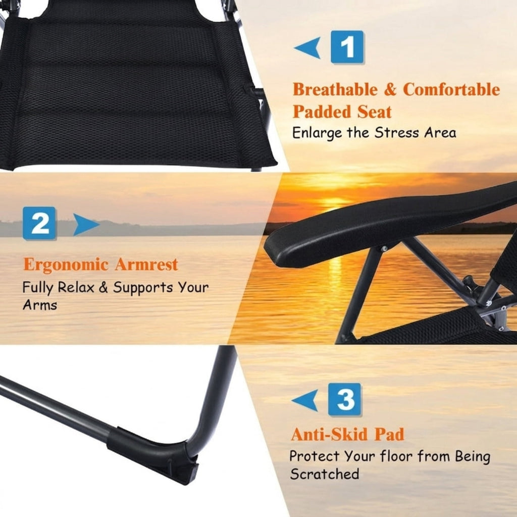 Biotree Set of 4 Patio Folding Chairs with Adjustable Backrest Stackable Patio Chair for Garden BackyardBlack