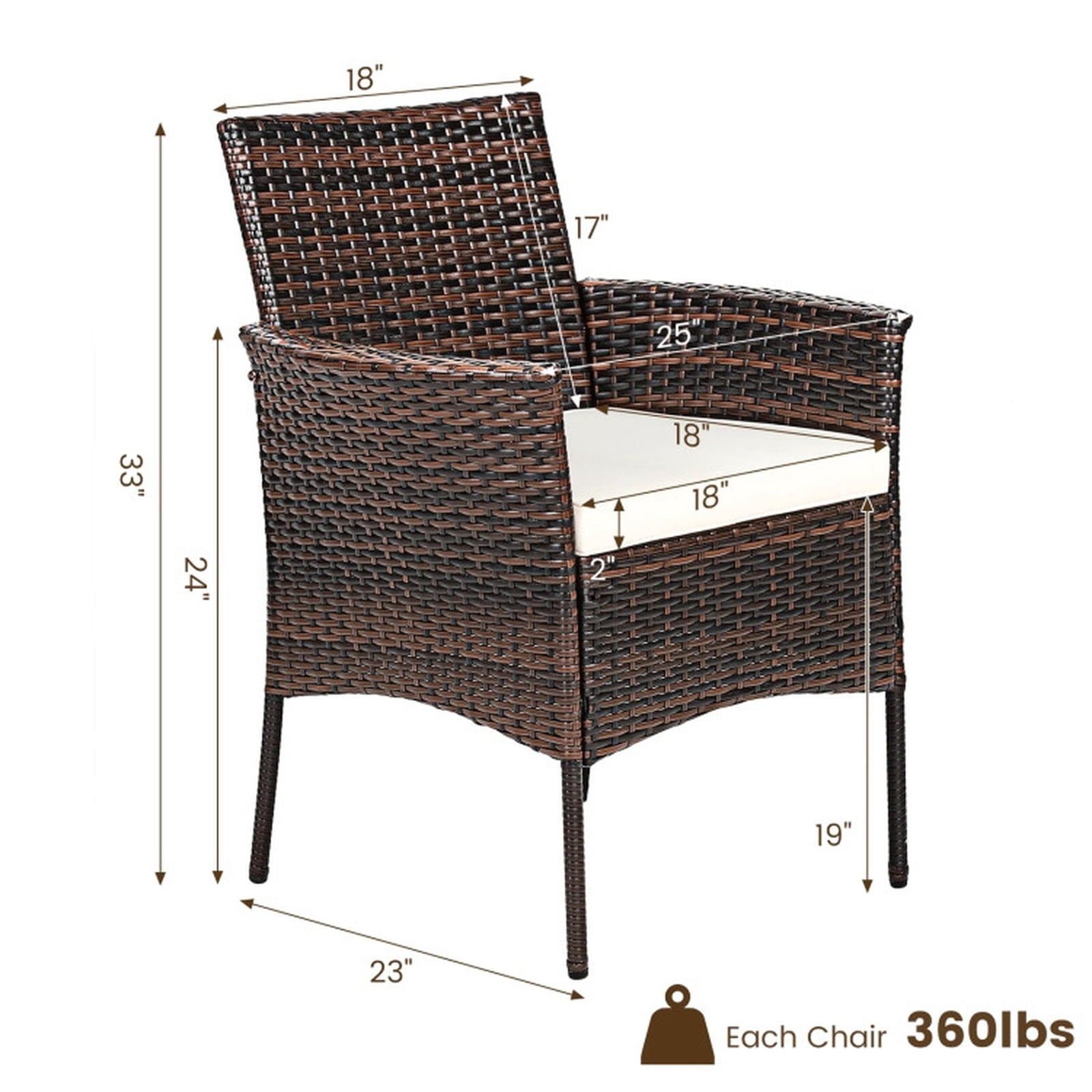 Biotree 2 Pieces Outdoor PE Rattan Armchairs with Removable Cushions Stackable Patio Chair for Garden BackyardMix brown