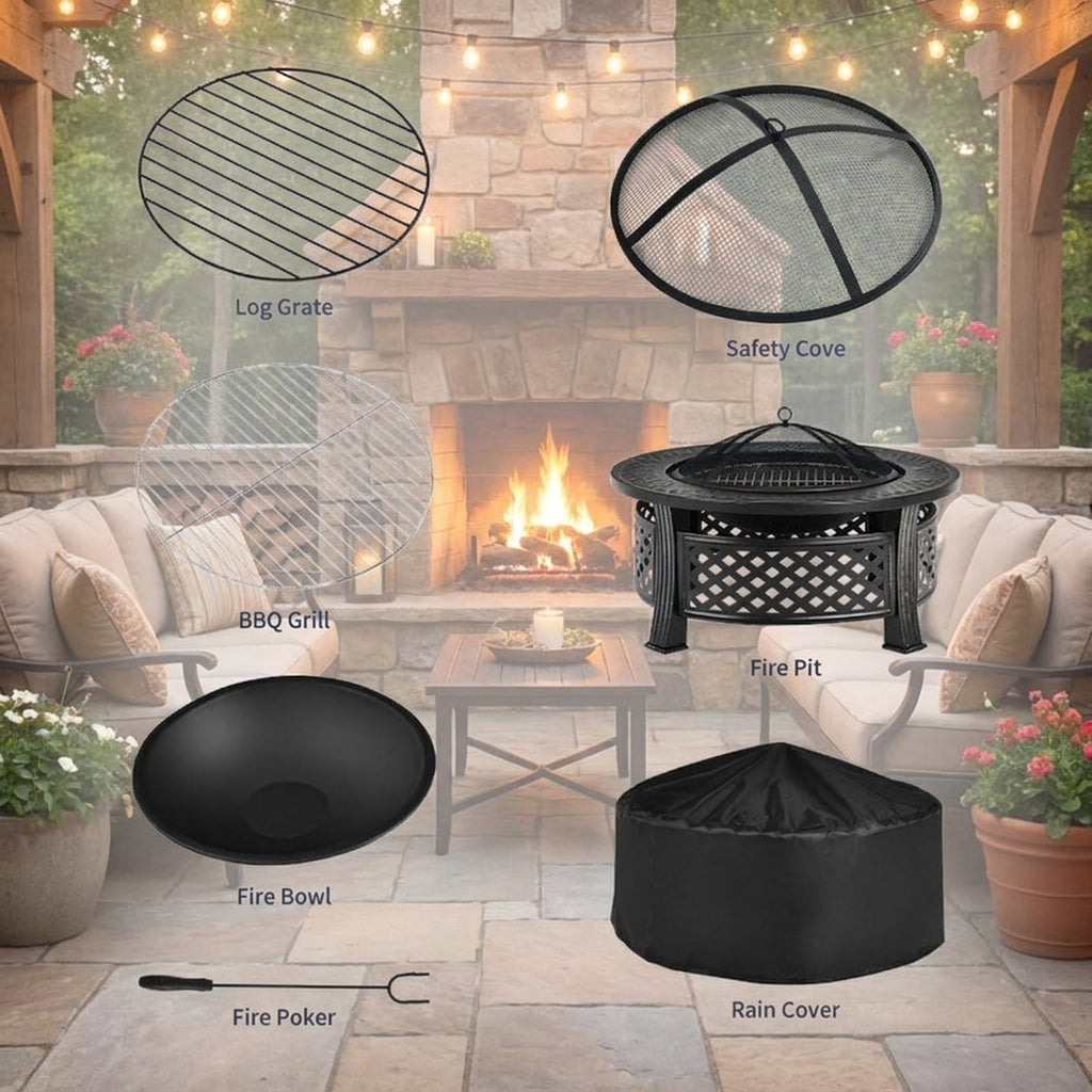 Biotree Outdoor Fire Pit with BBQ Grill and High for Outdoor Patio Backyard Garden Camping, Black
