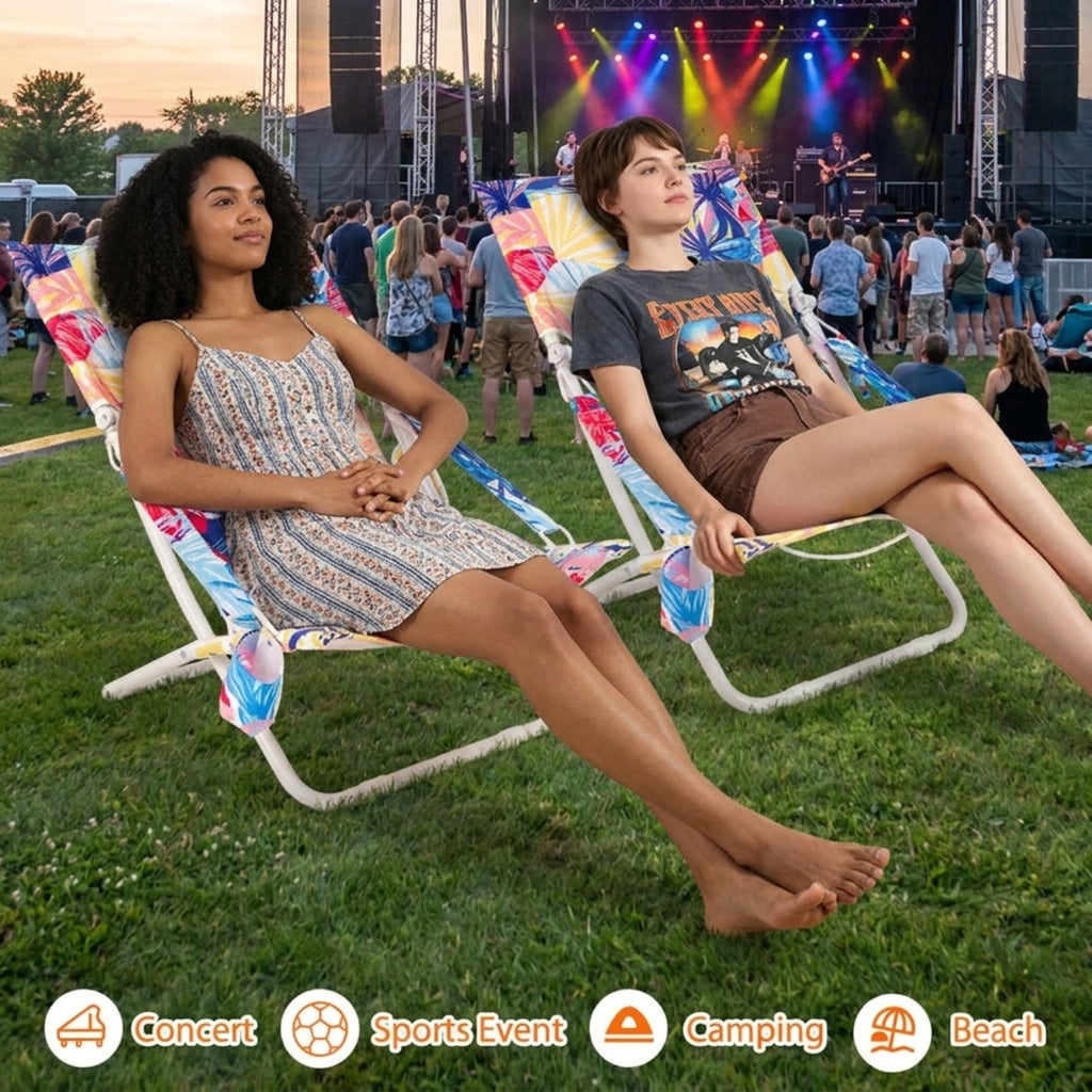 Biotree Folding Low Beach Chair Set of 2 Patio Sling Chairs with Padded Head Pillow Stackable Patio Chair for Garden BackyardPink