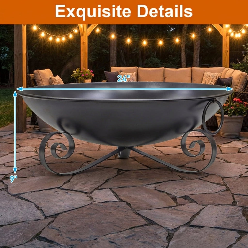 Biotree 24 Inch Heavy-Duty Metal Fire Pit Bowl Outdoor Wood for Outdoor Patio Backyard Garden Camping, Black