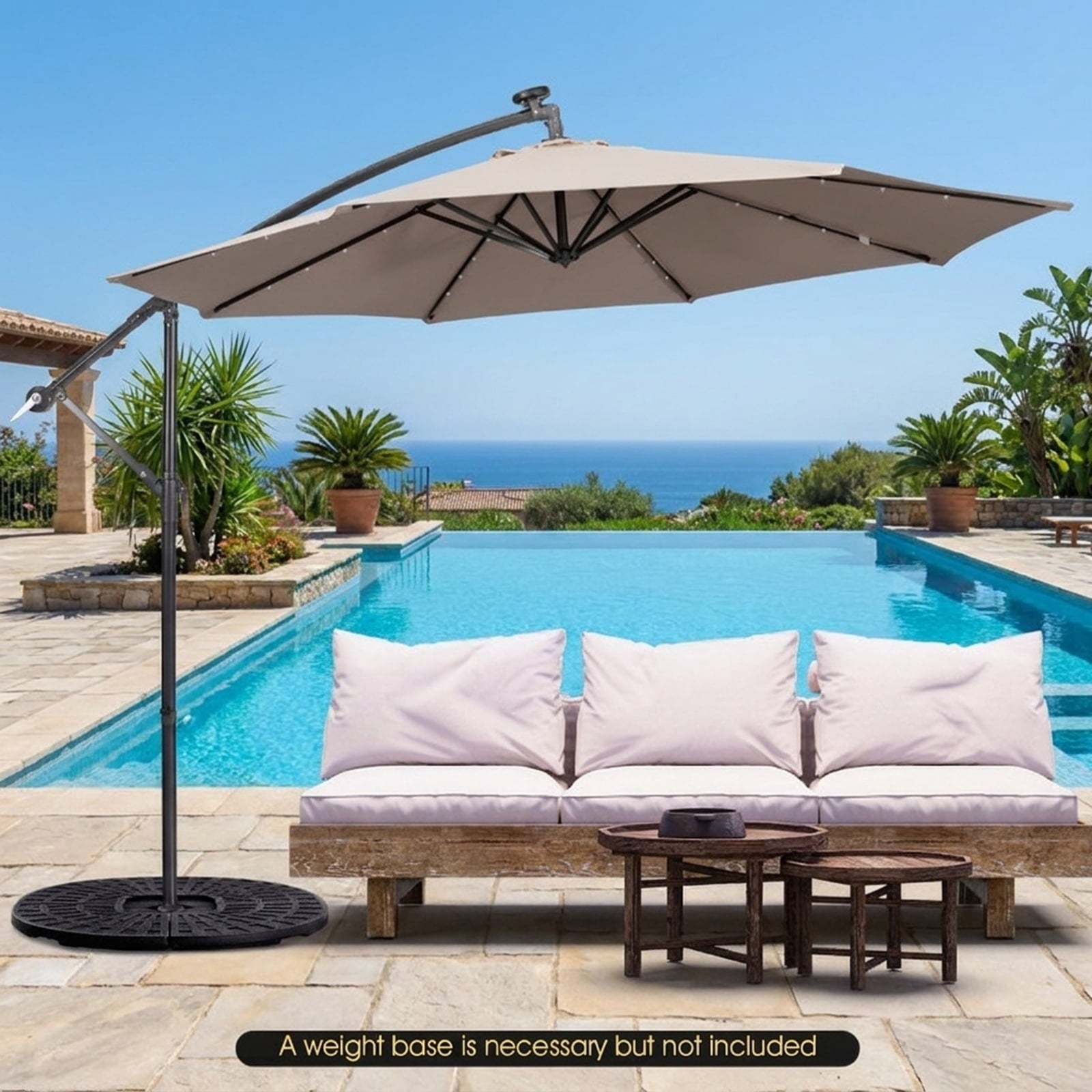 Biotree 10 ft Cantilever Offset Patio Umbrella Solar Powered Outdoor Shade - Brown - UV Protection with Cross Base