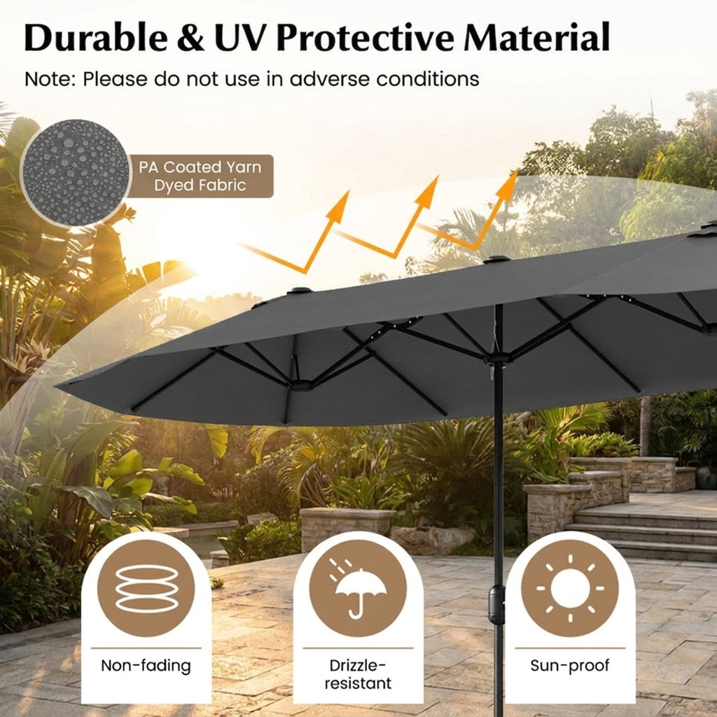 Biotree 13 ft Double-Sided Twin Patio Umbrella Crank Tilt Outdoor Shade - Gray - UV Protection with Cross Base