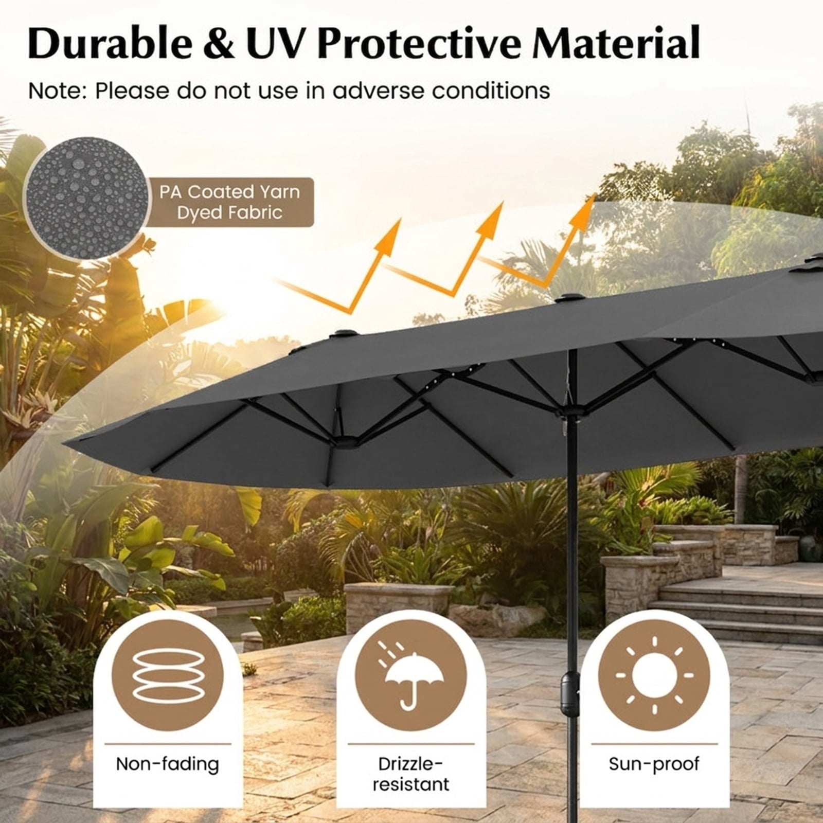 Biotree 13 ft Double-Sided Twin Patio Umbrella Crank Tilt Outdoor Shade - Gray - UV Protection with Cross Base