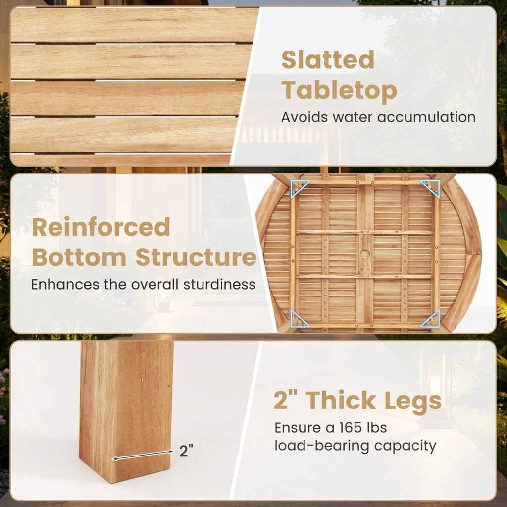 Biotree 53 Inch Outdoor Acacia Wood Dining Table for 4-6 People with 2" Umbrella Hole, Natural