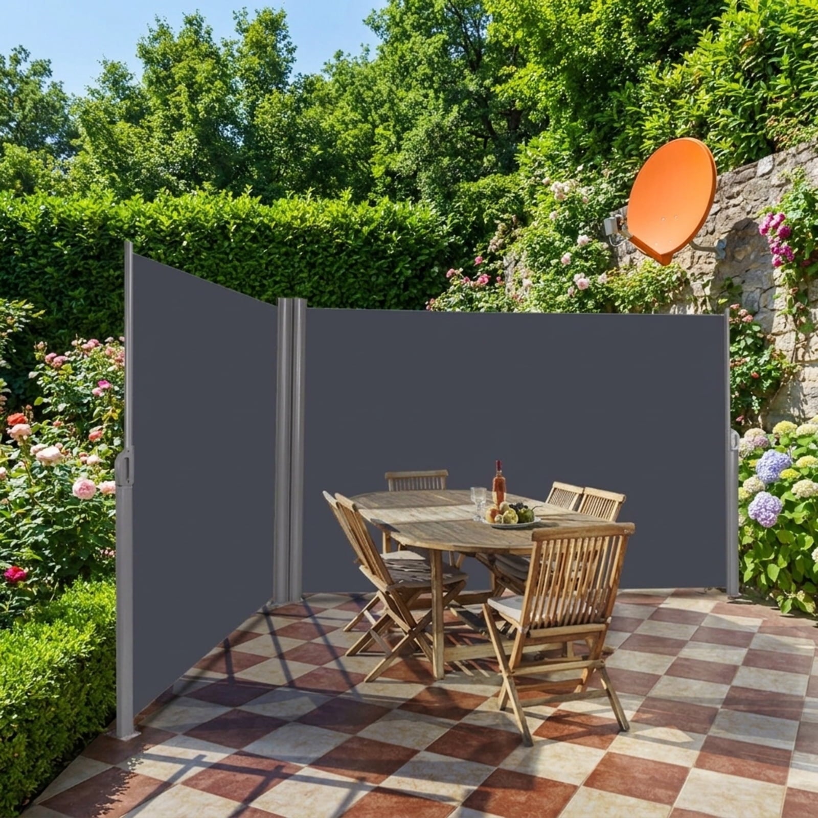 Biotree 237 x 63 Inch Patio Retractable Double Folding Side Awning Screen Divider for Patio Deck Door Window Sun Rain Protection, Dark Gray