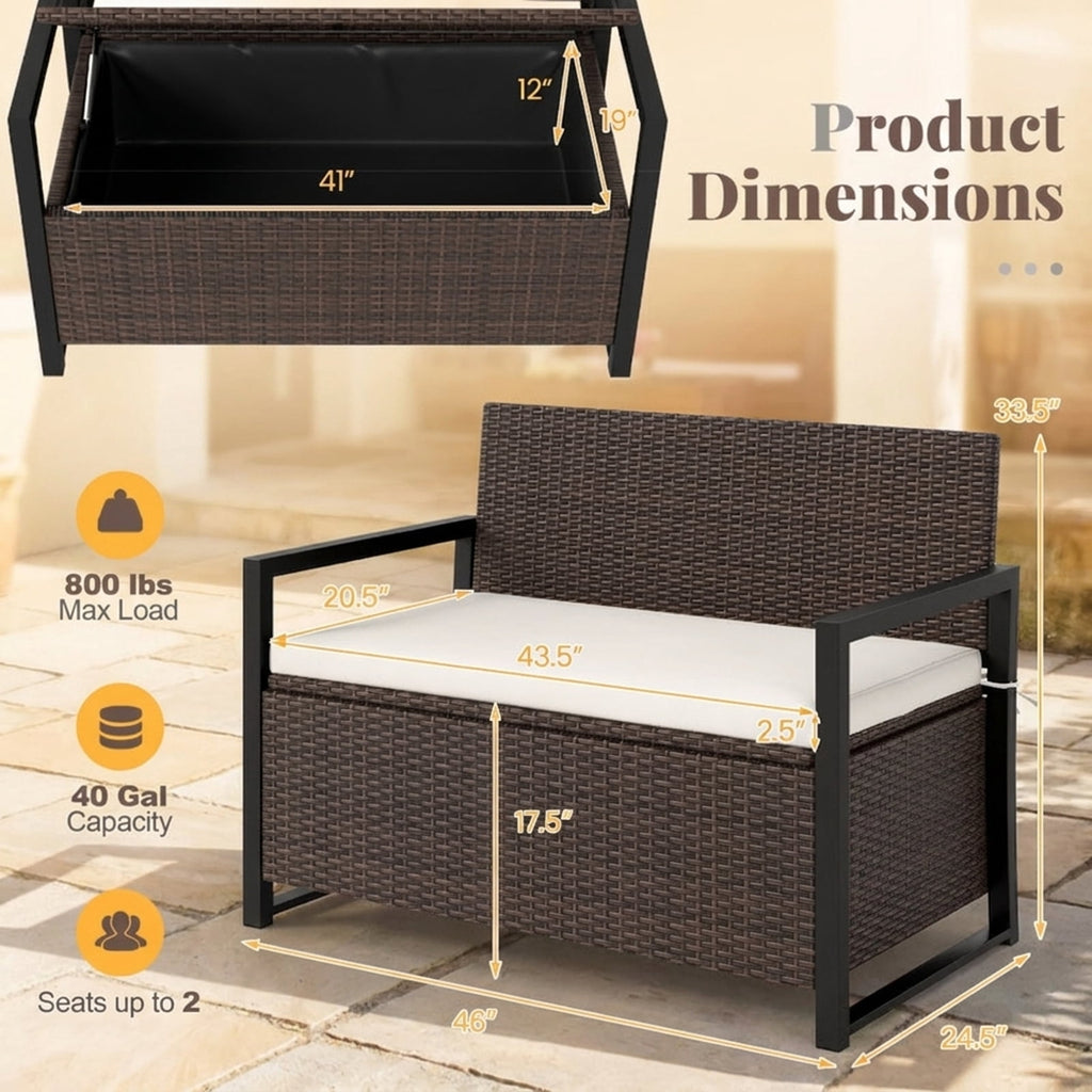 Biotree Patio Storage Bench Outdoor Waterproof for Patio Deck Garden Cushions, Brown