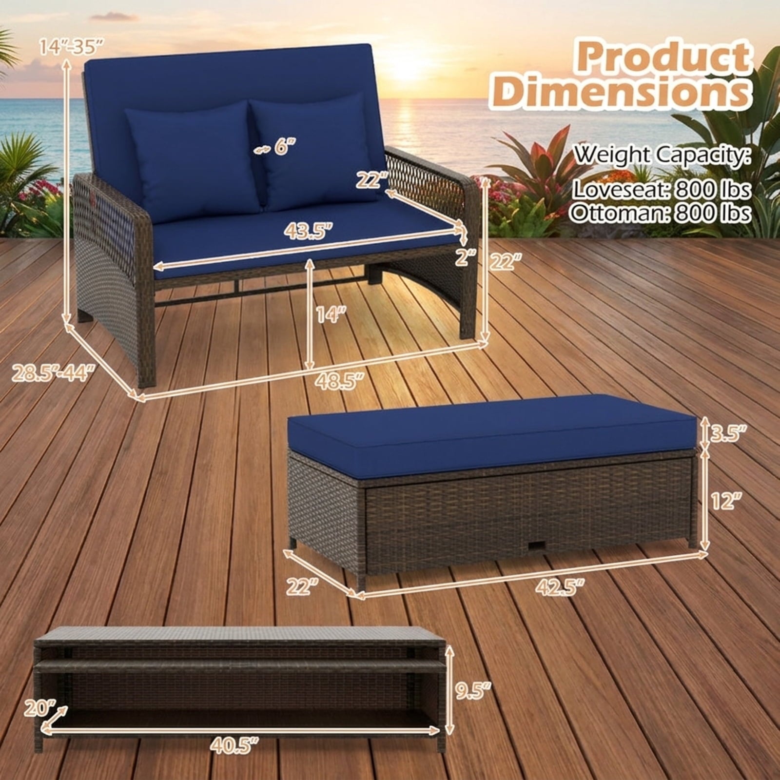 Biotree Set of 2 Portable Reclining Chair with 5 Adjustable Positions Stackable Patio Chair for Garden BackyardBlack