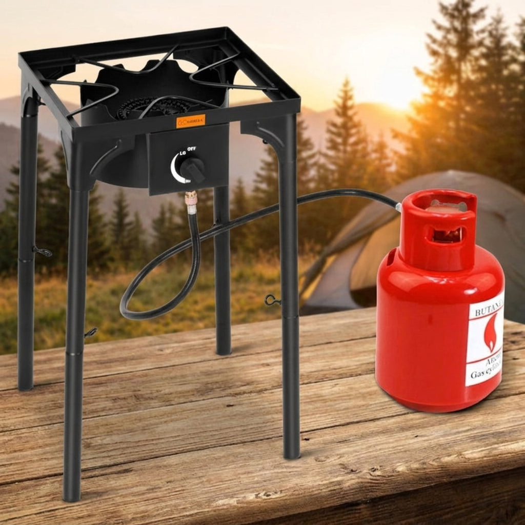 Biotree 100000 BTU Portable Propane Outdoor Camp Stove with Adjustable Legs for Outdoor Camping Backyard Patio Cooking, Black