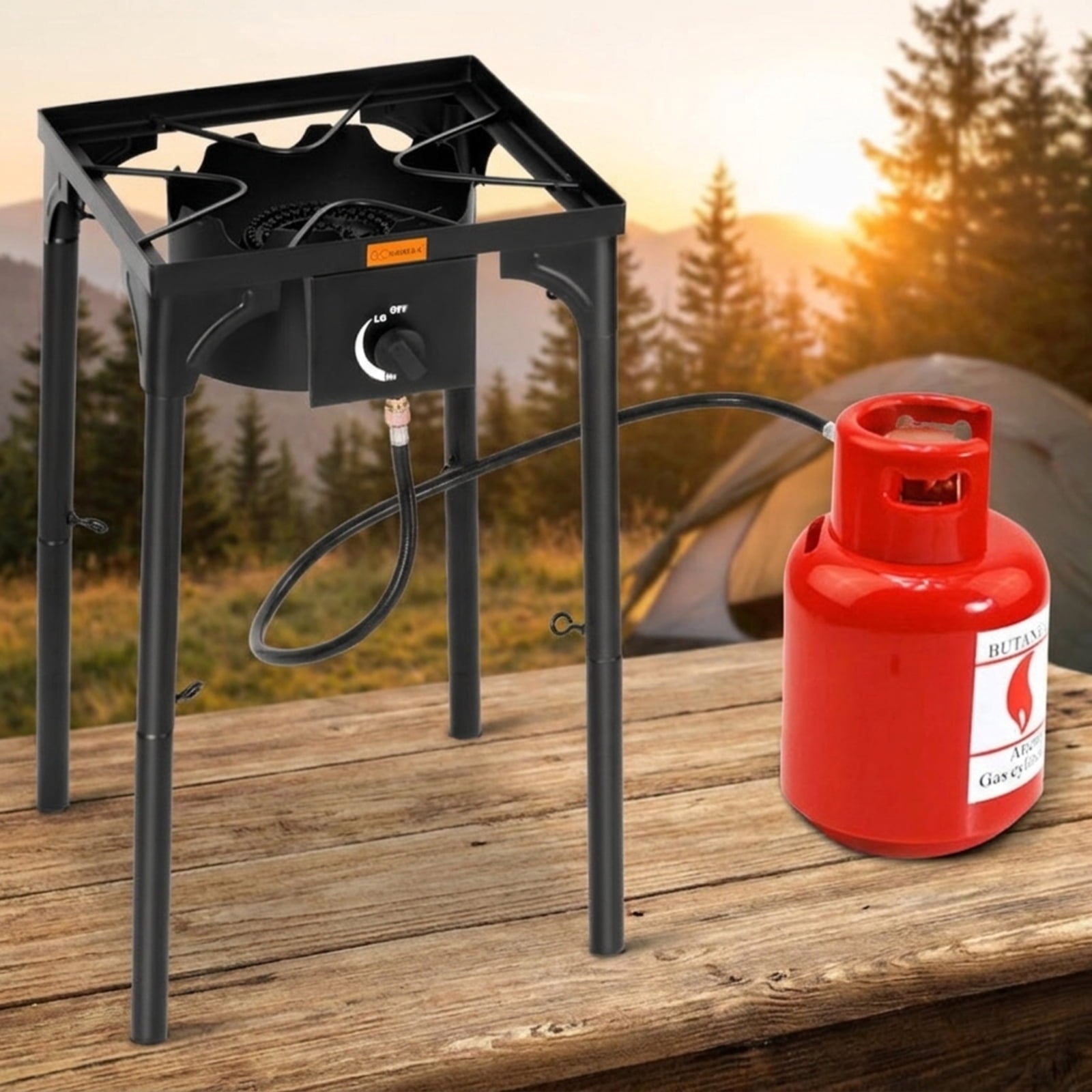 Biotree 100000 BTU Portable Propane Outdoor Camp Stove with Adjustable Legs for Outdoor Camping Backyard Patio Cooking, Black