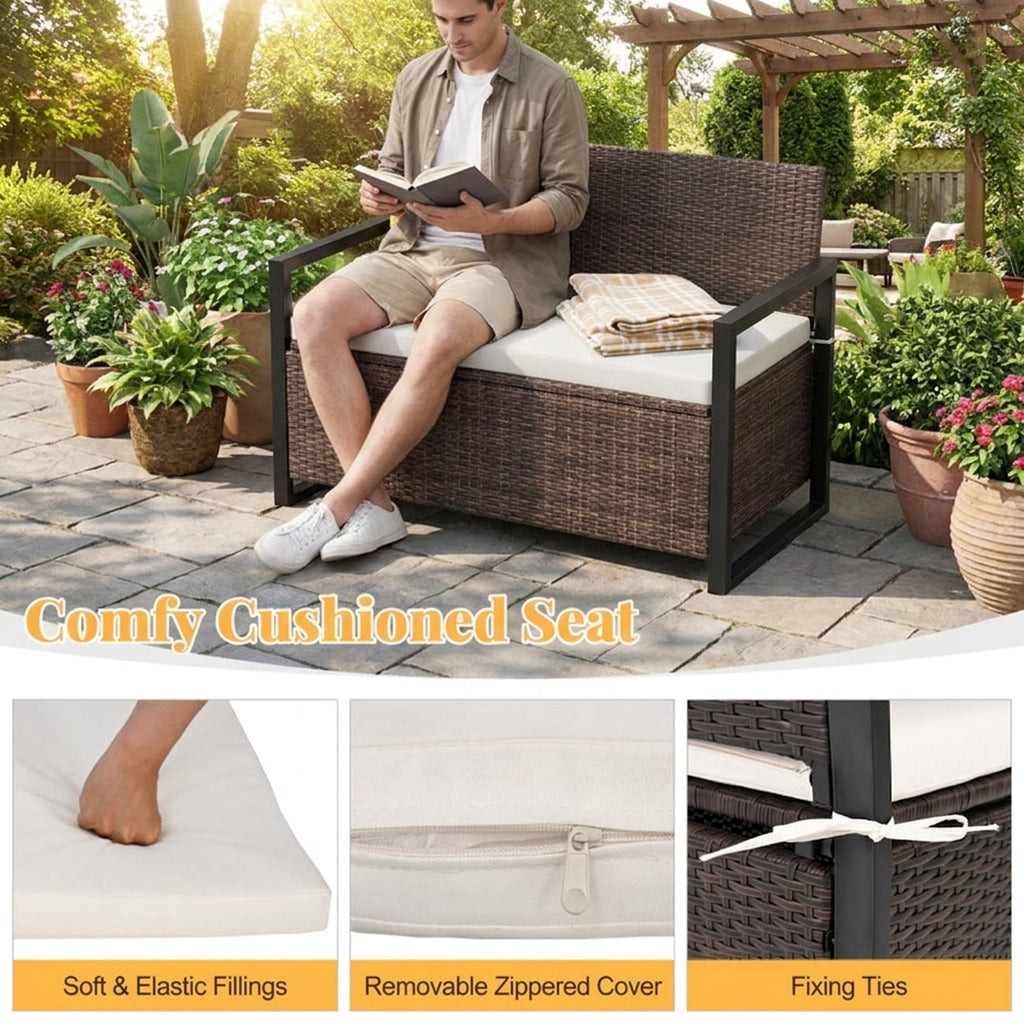 Biotree Patio Storage Bench Outdoor Waterproof for Patio Deck Garden Cushions, Brown