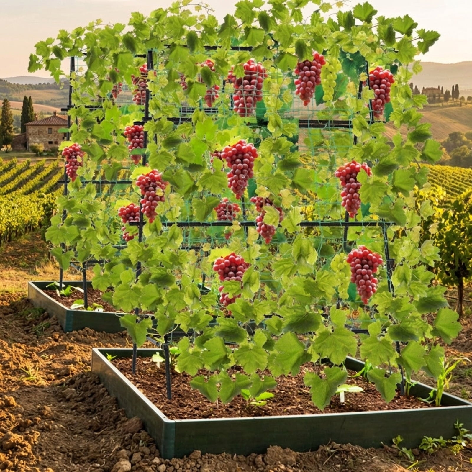 Biotree A-Frame Garden Cucumber and Vegetable Trellis with Climbing Netting for Outdoor Garden - Black