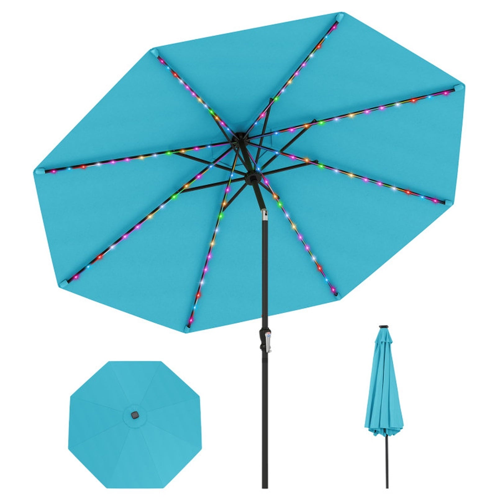 Biotree 10 ft Market Patio Umbrella with Crank and Tilt, 8 Sturdy Ribs, Vented Canopy - Multicolor for Backyard