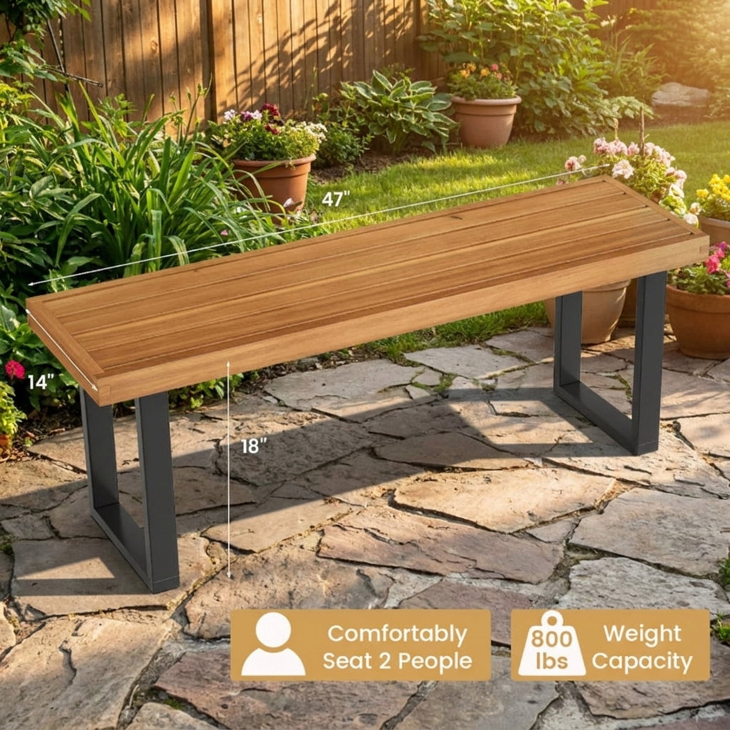 Biotree Acacia Wood Outdoor Bench 48 Inch Long Patio Dining Bench-Set of 2 Stackable Patio Chair for Garden BackyardNatural+Black
