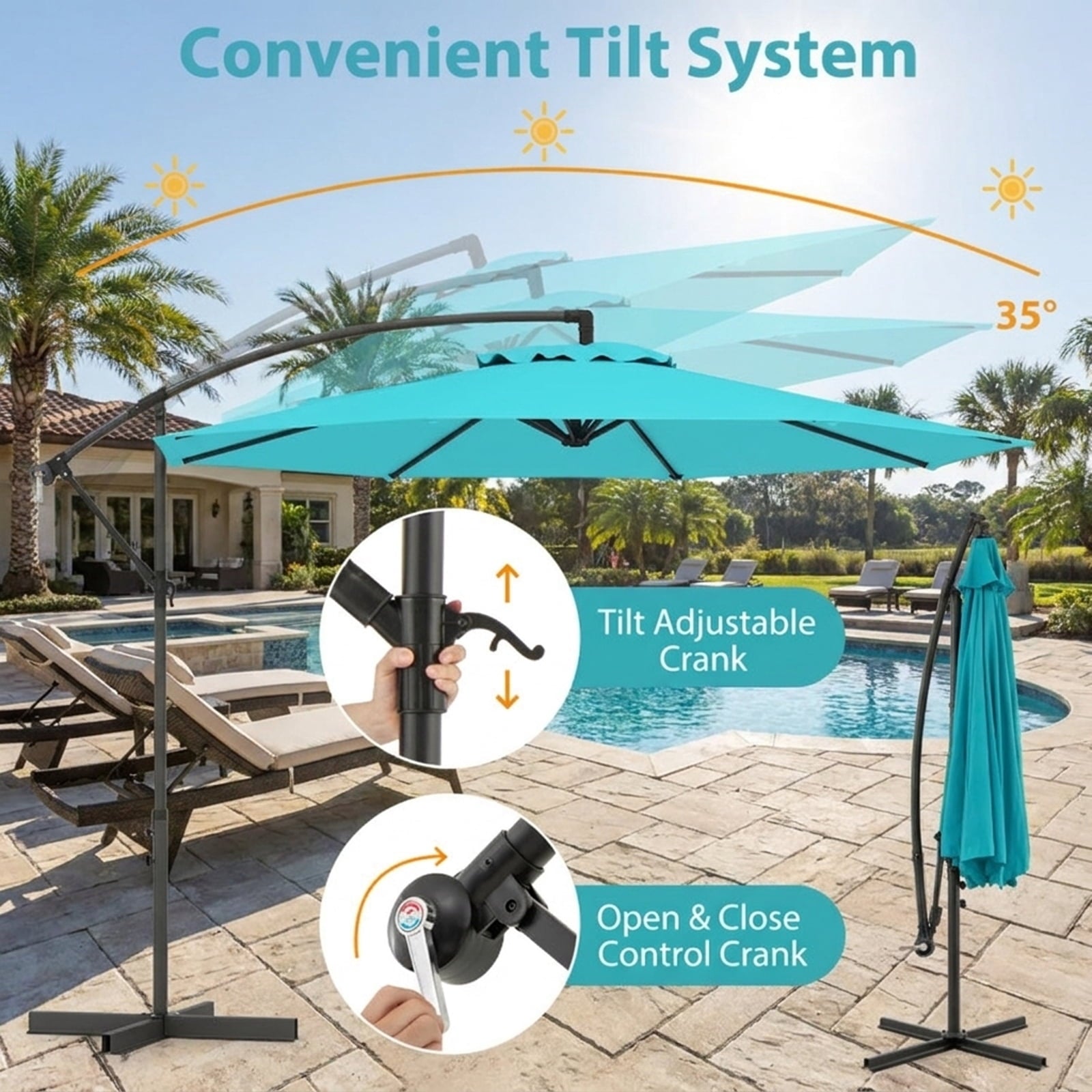 Biotree 10 ft Cantilever Patio Umbrella Offset Hanging with Cross Base, 8 Ribs - Multicolor for Backyard