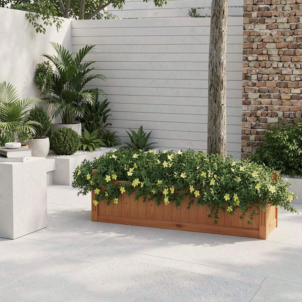 Biotree Wooden Rectangular Garden Bed with Drainage System-Natural Outdoor Vegetables Herbs Flowers Planting