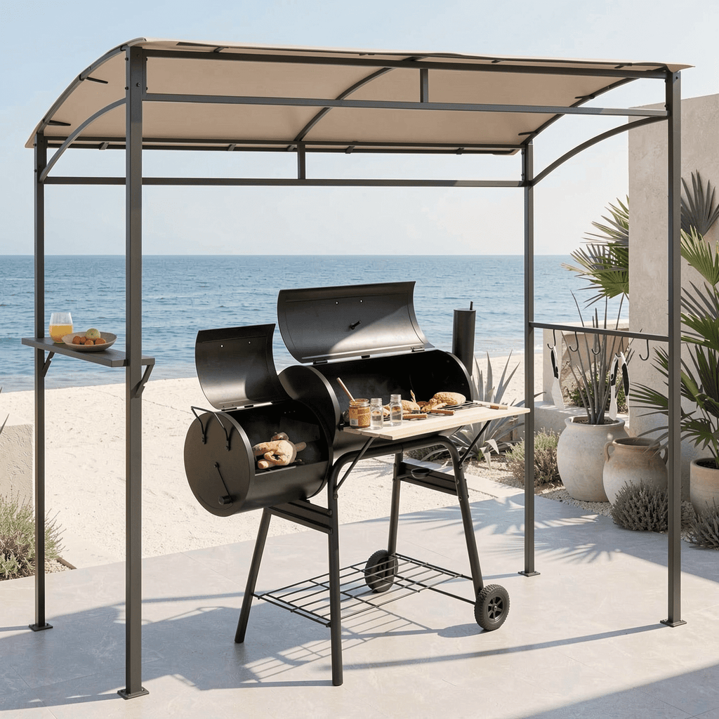 Biotree 7 x 4.5 Feet Grill Gazebo Outdoor Patio Garden BBQ Canopy Shelter Brown - Outdoor Patio Backyard Garden Shade Canopy Shelter