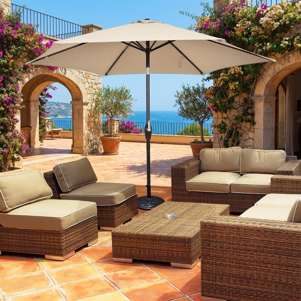 Biotree 10 Feet Outdoor Patio Umbrella with Tilt Adjustment and Crank-Beige Deck Garden Pool Outdoor Living