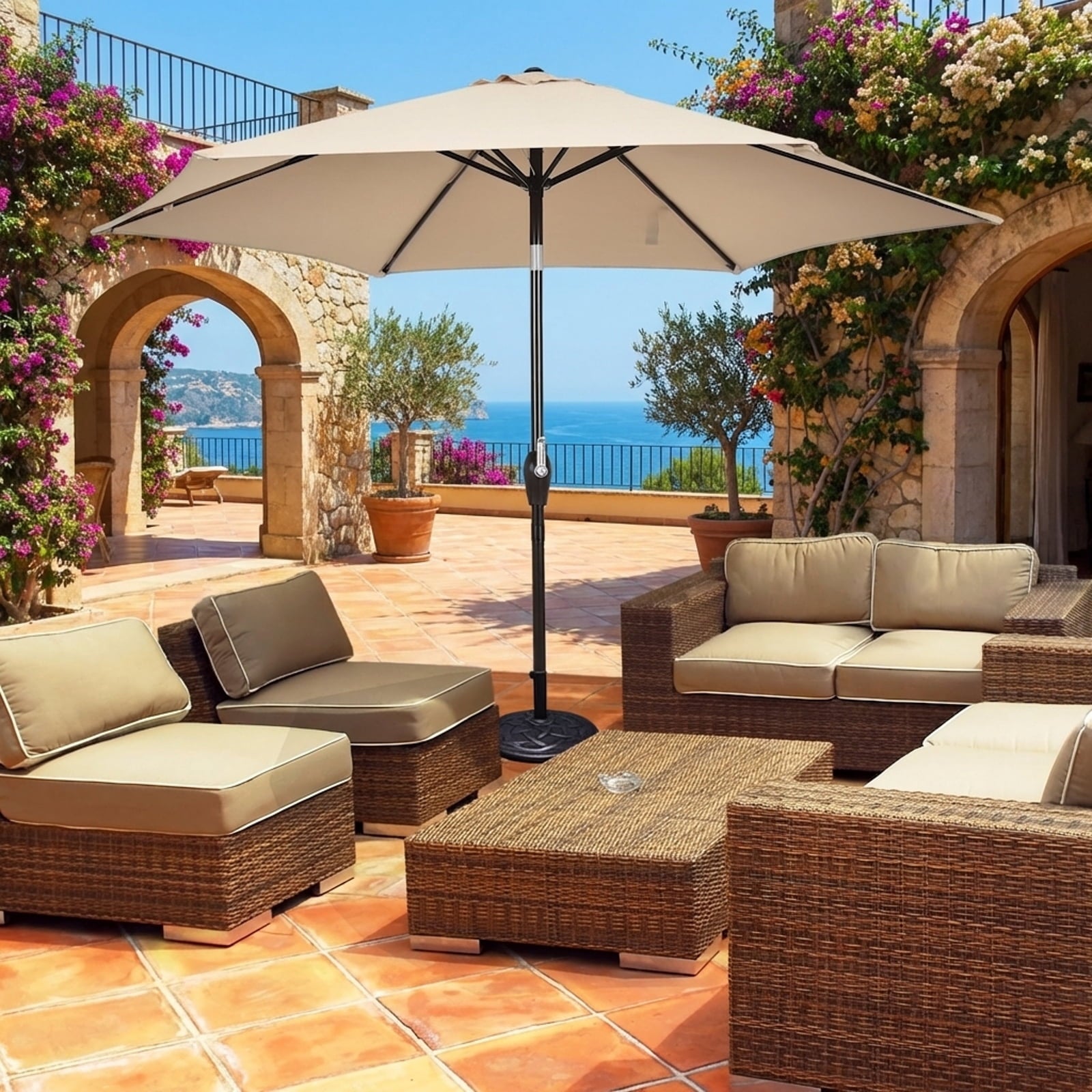 Biotree 10 Feet Outdoor Patio Umbrella with Tilt Adjustment and Crank-Beige Deck Garden Pool Outdoor Living