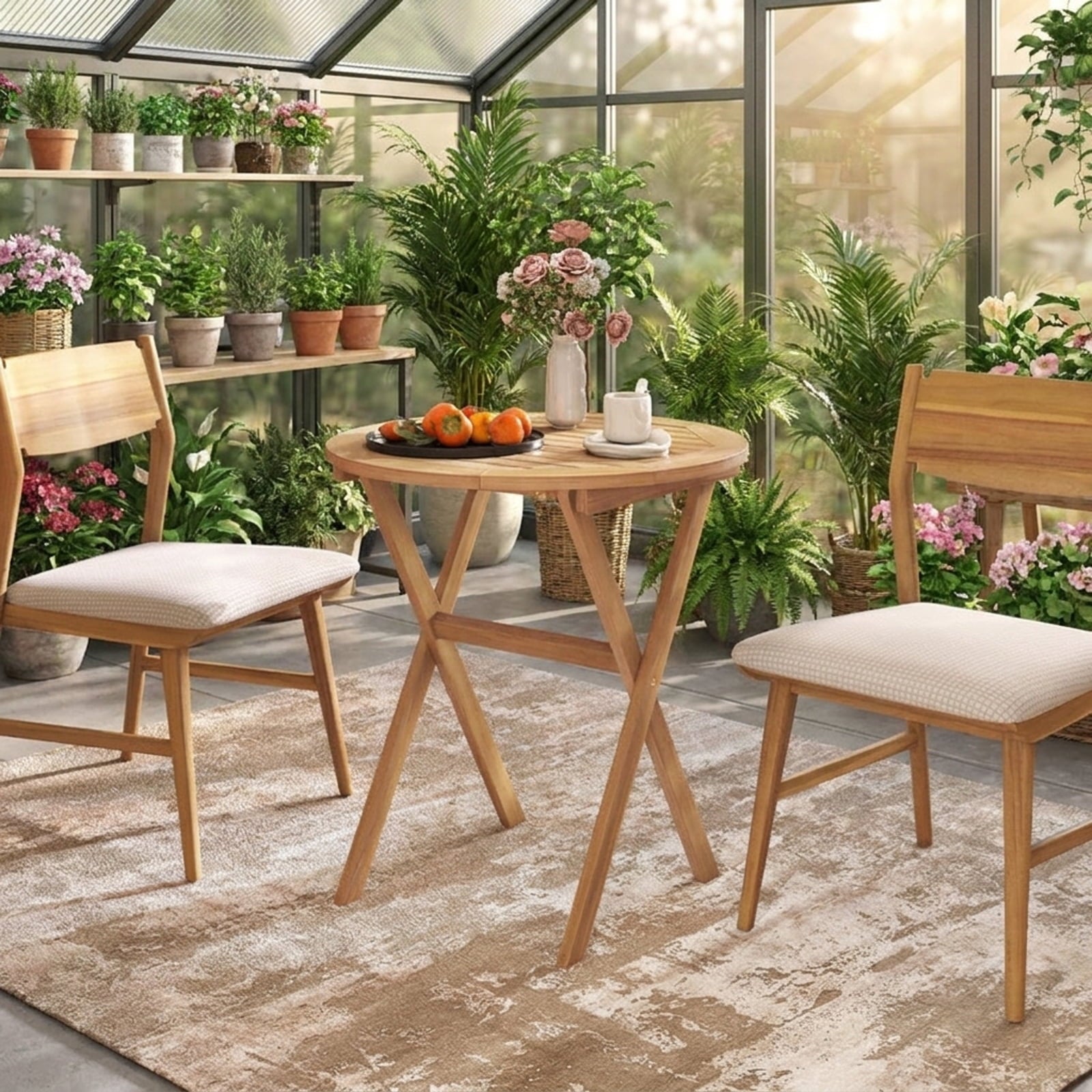 Biotree Outdoor Side Table with Slatted Tabletop and X-Shaped Structure, Natural