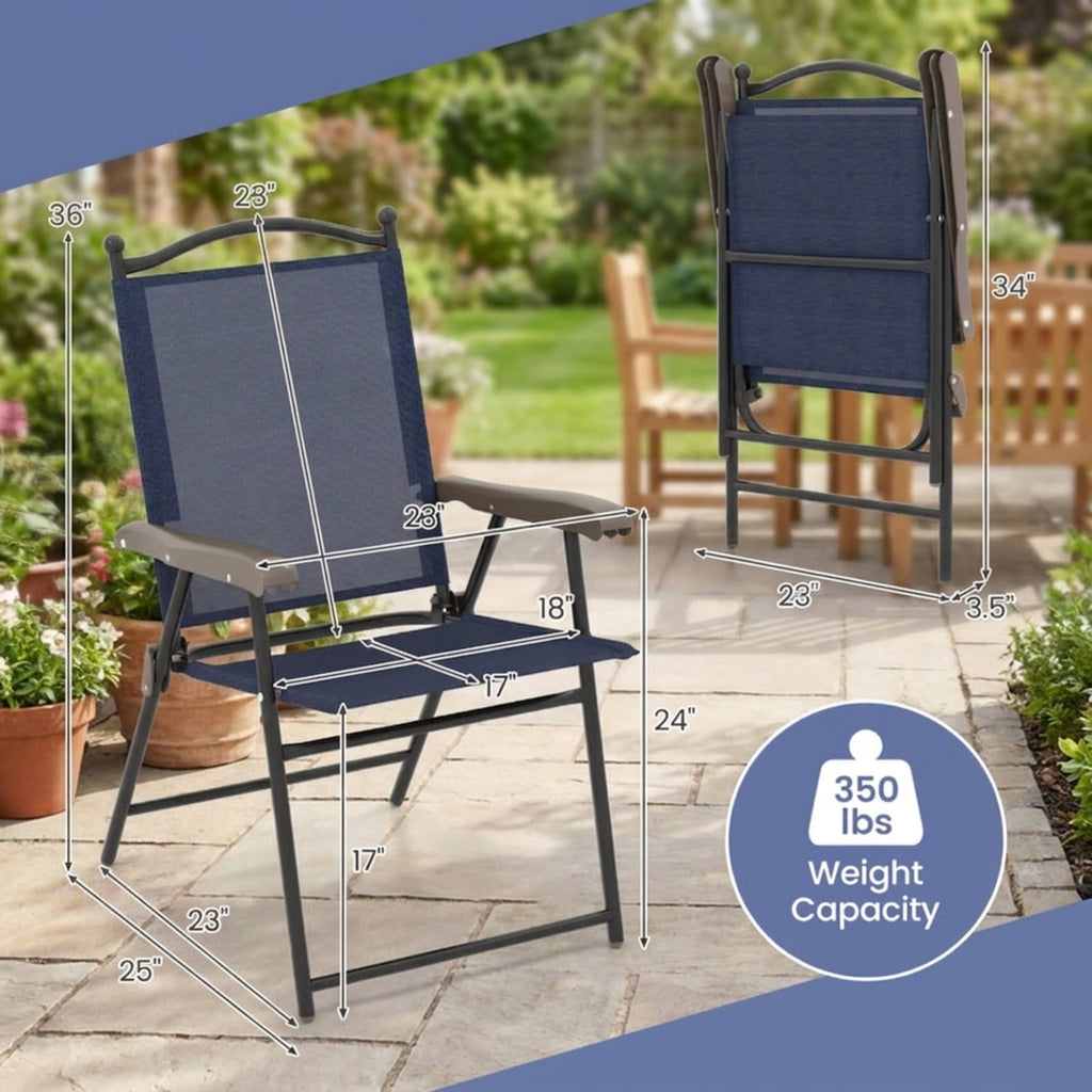 Biotree Set of 2 Patio Folding Sling Back Camping Deck Chairs Stackable Patio Chair for Garden BackyardNavy