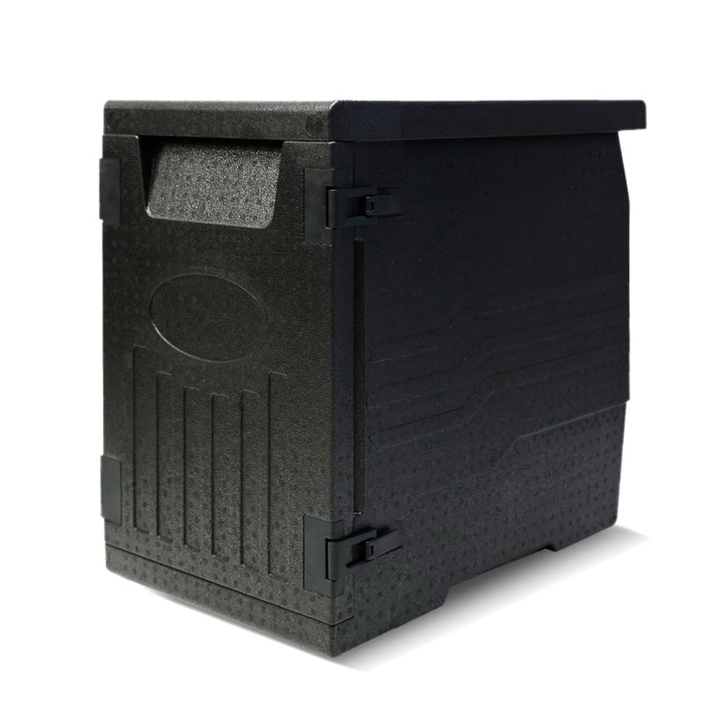 Biotree 91 Qt Insulated Food Pan Carrier with Safety Buckles and Shelf Dividers, Black