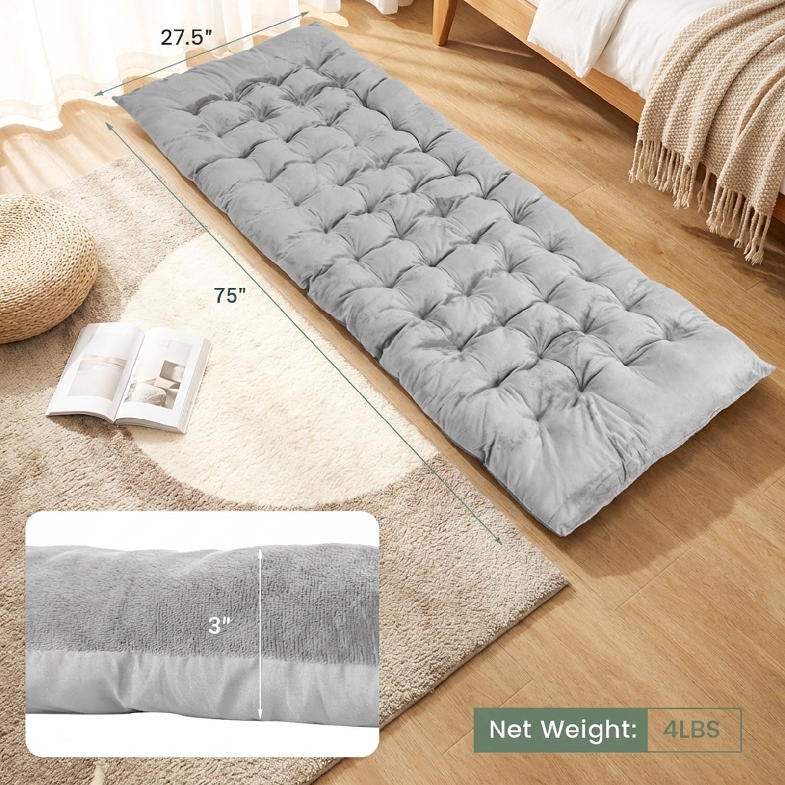 Biotree 75 x 27.5 Inch Camping Cot Pad with Soft Breathable Crystal Velvet Portable Sleeping Pad for Camping Cot, Gray