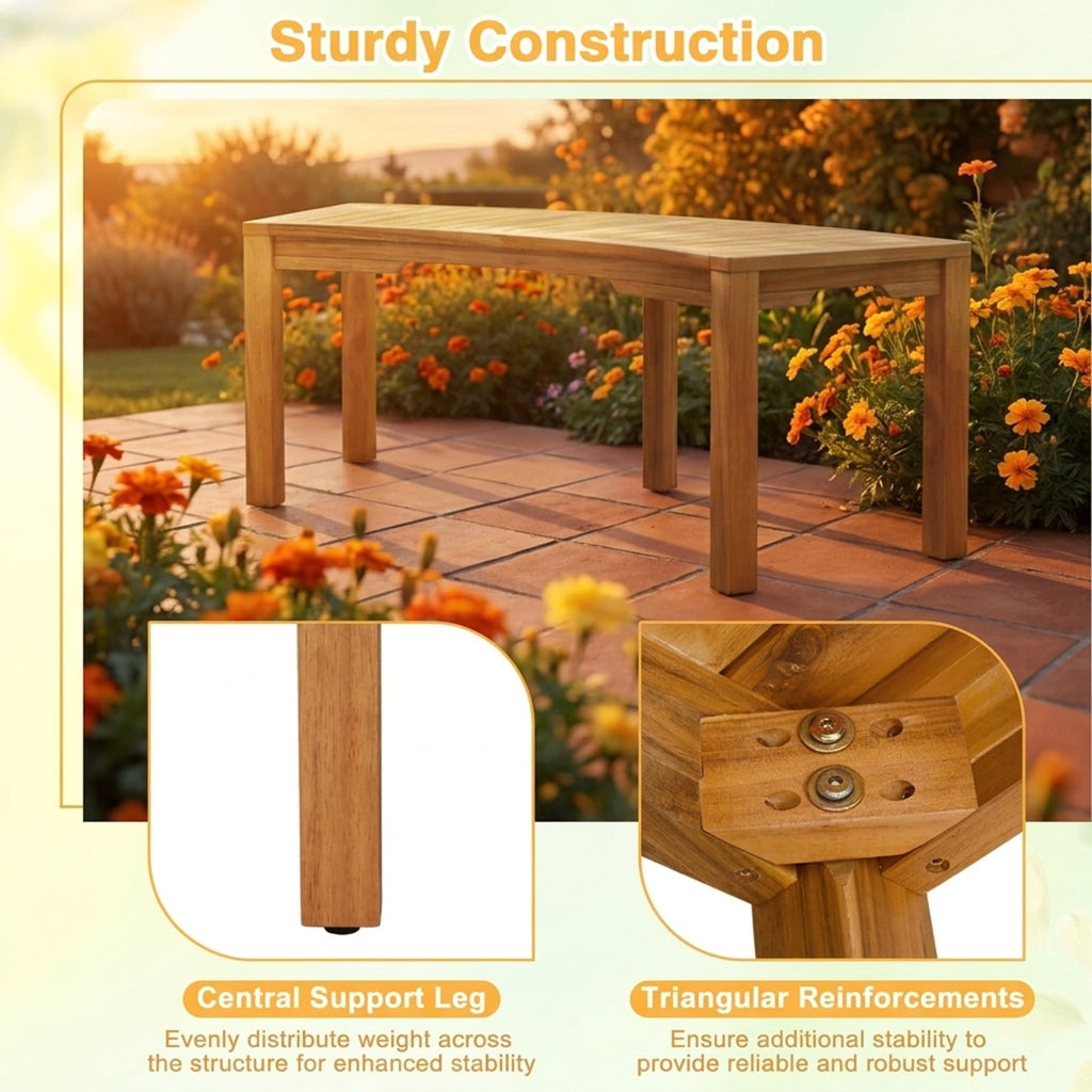 Biotree Set of 2 Outdoor Bench Acacia Wood Curved Garden Bench 2-Person Stackable Patio Chair for Garden BackyardNatural