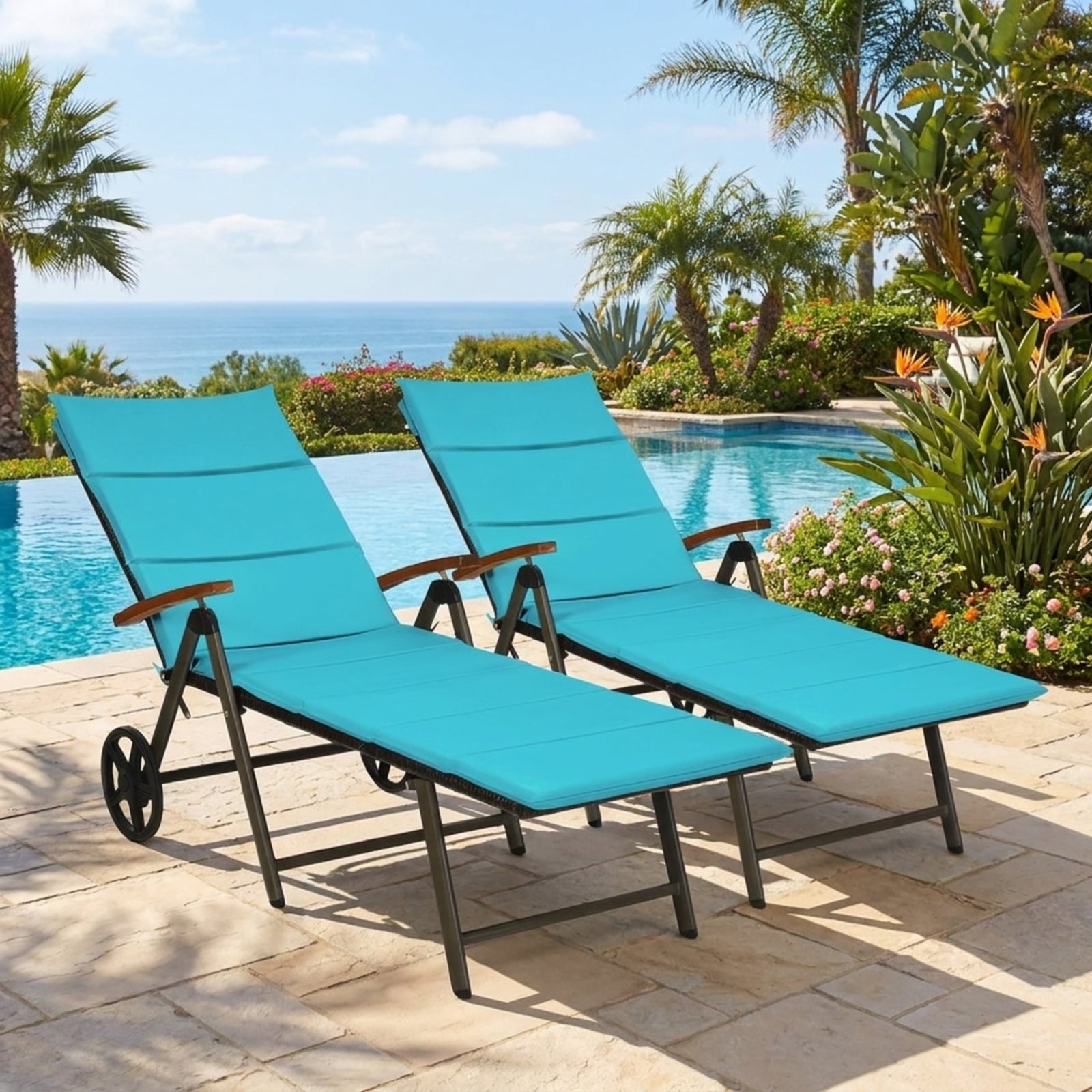 Biotree Outdoor Chaise Lounge Chair Rattan Lounger Recliner Chair Stackable Patio Chair for Garden BackyardTurquoise
