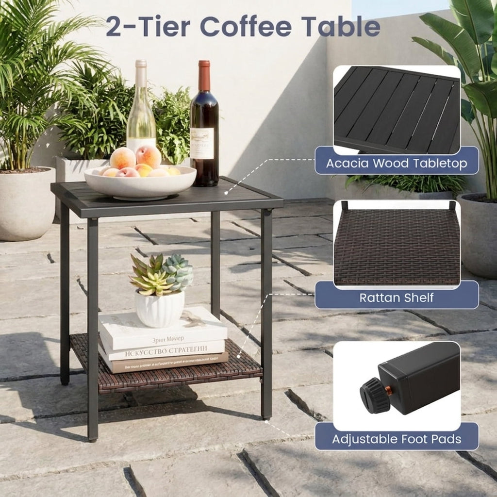Biotree 3 Piece Rocking Bistro Set PE Rattan Rocker Chairs with Acacia Wood Top Table Outdoor Conversation Set for Garden Backyard PorchNavy