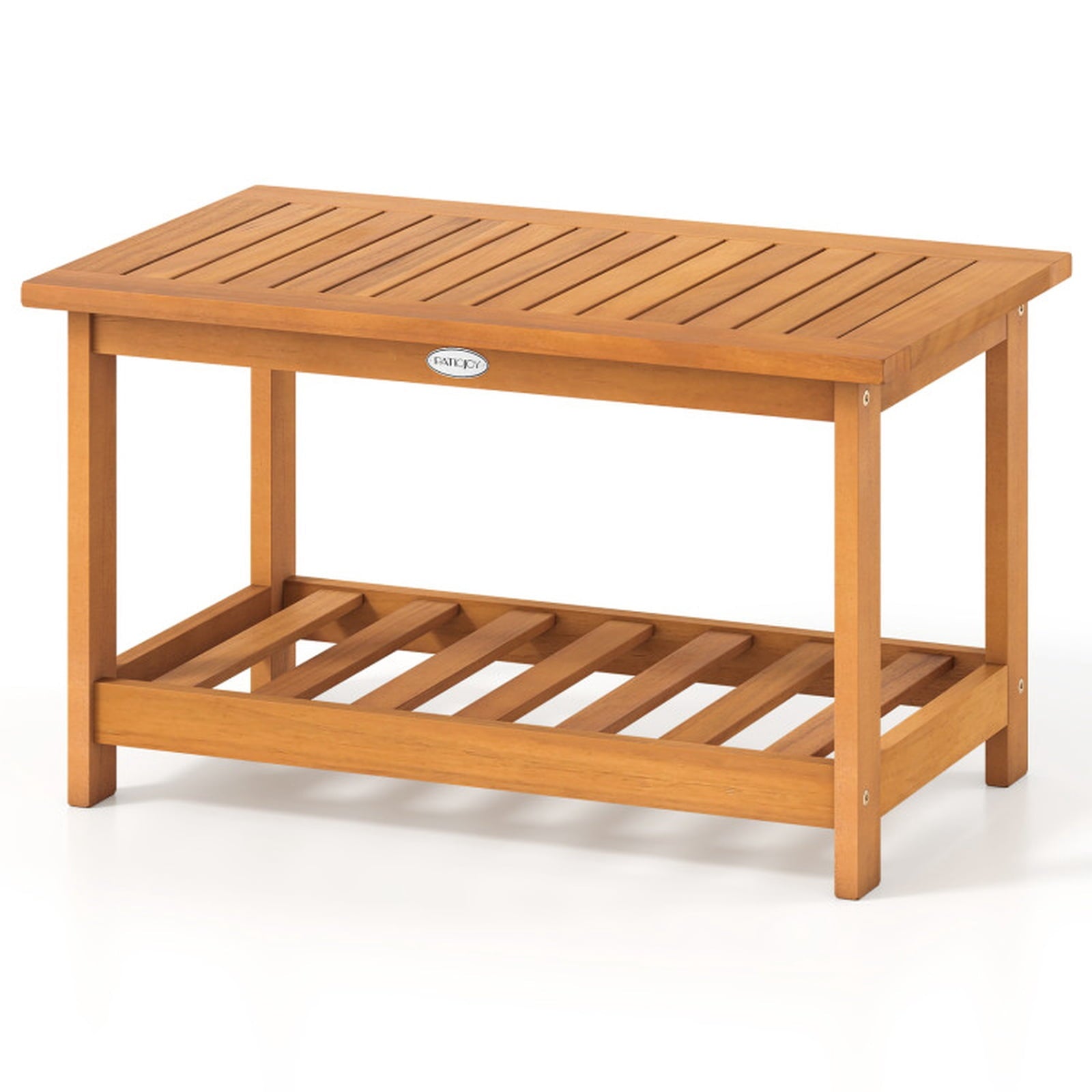 Biotree Patio Acacia Wood Coffee Table 2-Tier Rectangular Center Table, Natural
