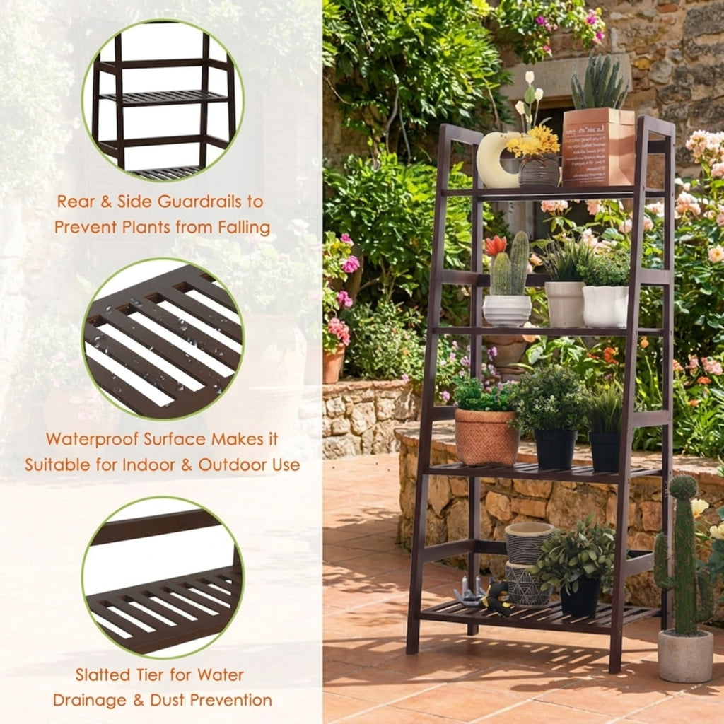 Biotree 4-Tier Bamboo Plant Rack with Guardrails Stable and Space-Saving for Indoor Outdoor Patio Balcony Garden, Brown
