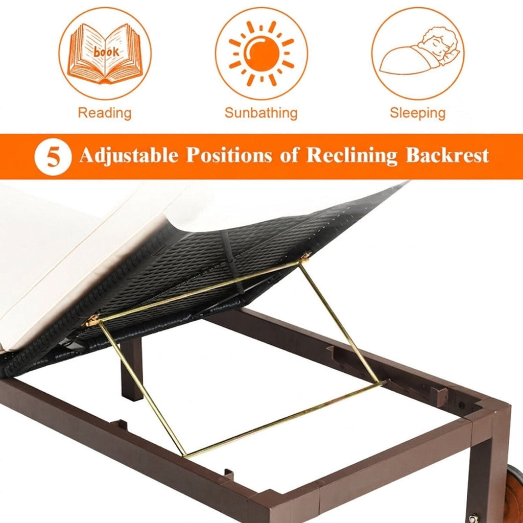 Biotree Back Adjustable Cushioned Patio Rattan Lounge Chair Stackable Patio Chair for Garden BackyardWhite