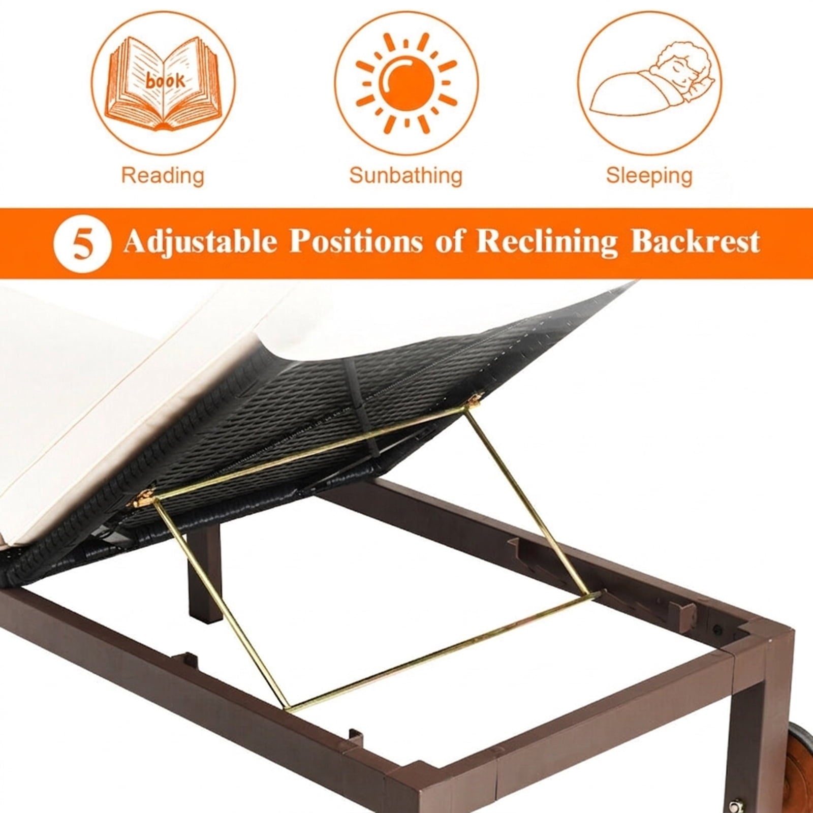 Biotree Back Adjustable Cushioned Patio Rattan Lounge Chair Stackable Patio Chair for Garden BackyardWhite
