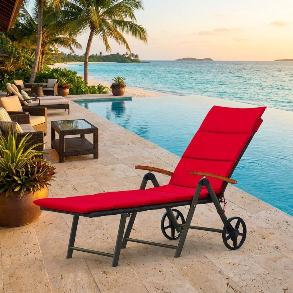 Biotree Outdoor Chaise Lounge Chair Rattan Lounger Recliner Chair Stackable Patio Chair for Garden BackyardRed