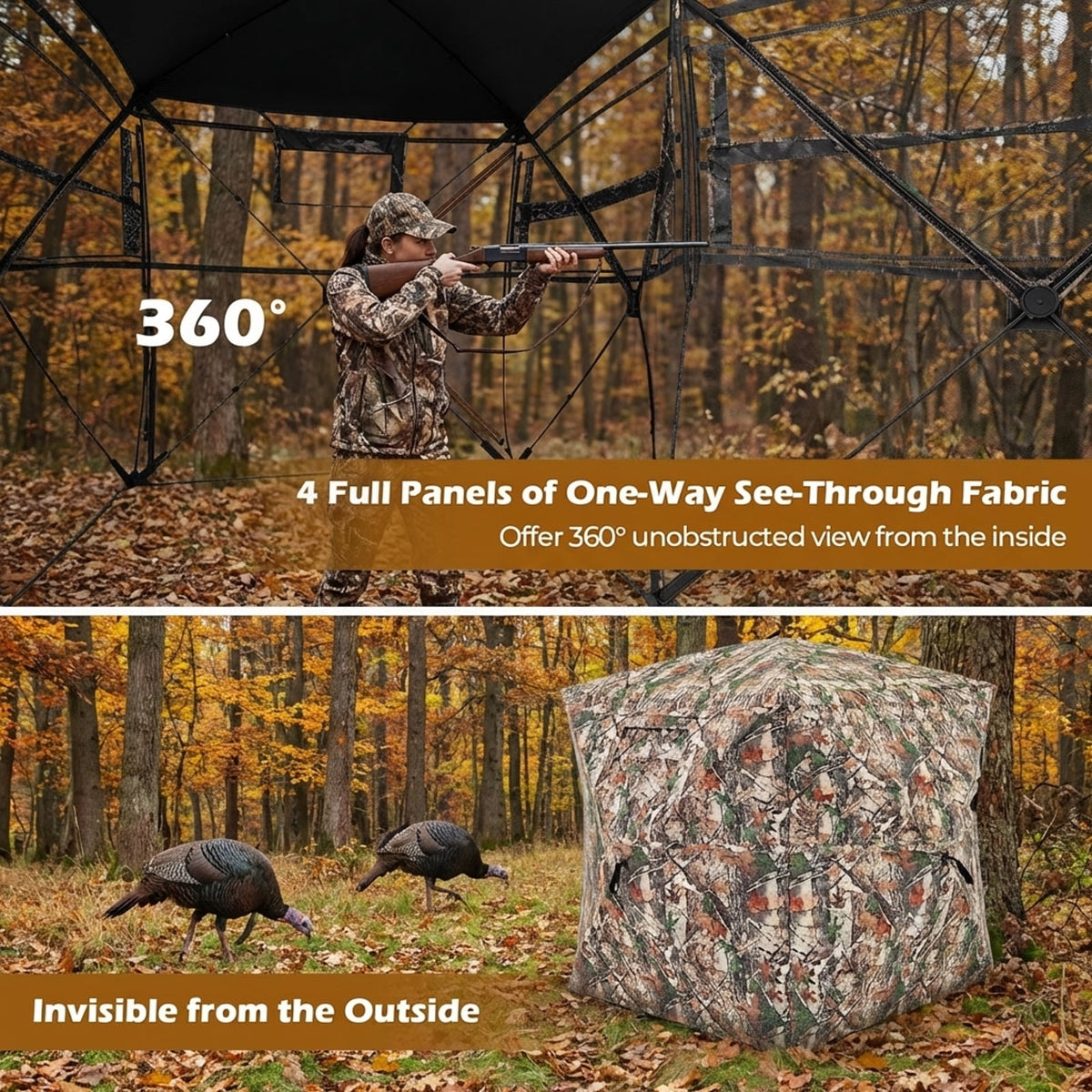 Biotree 360 Degree One Way See Through Hunting Blind Ground Blind with Portable Carrying Bag Pop Up Deer Turkey Blind, Camouflage
