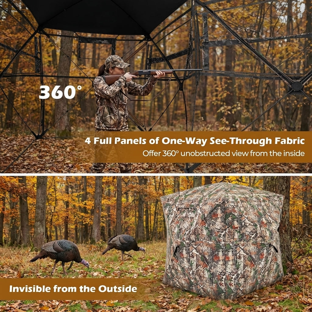 Biotree 360 Degree One Way See Through Hunting Blind Ground Blind with Portable Carrying Bag Pop Up Deer Turkey Blind, Camouflage