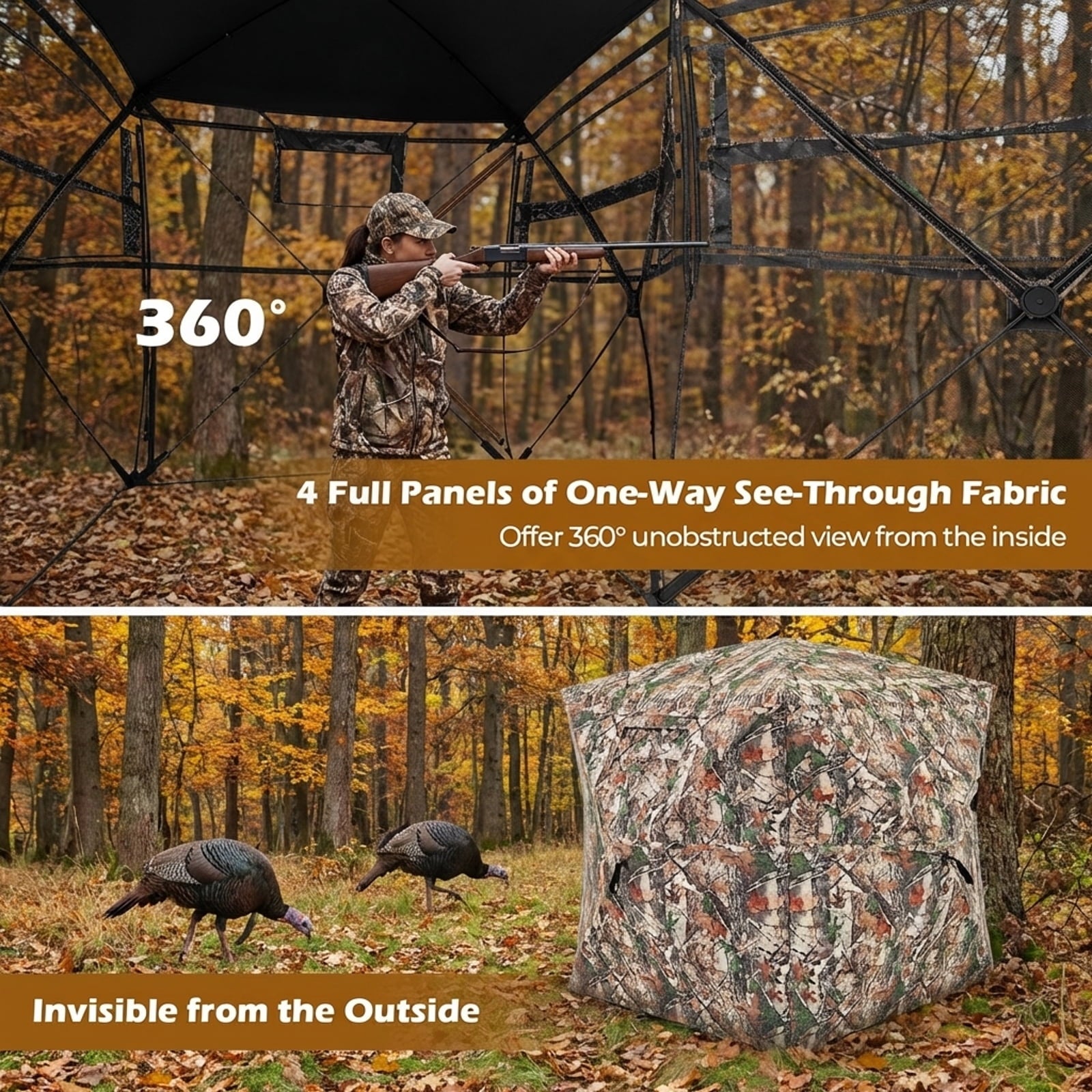Biotree 360 Degree One Way See Through Hunting Blind Ground Blind with Portable Carrying Bag Pop Up Deer Turkey Blind, Camouflage