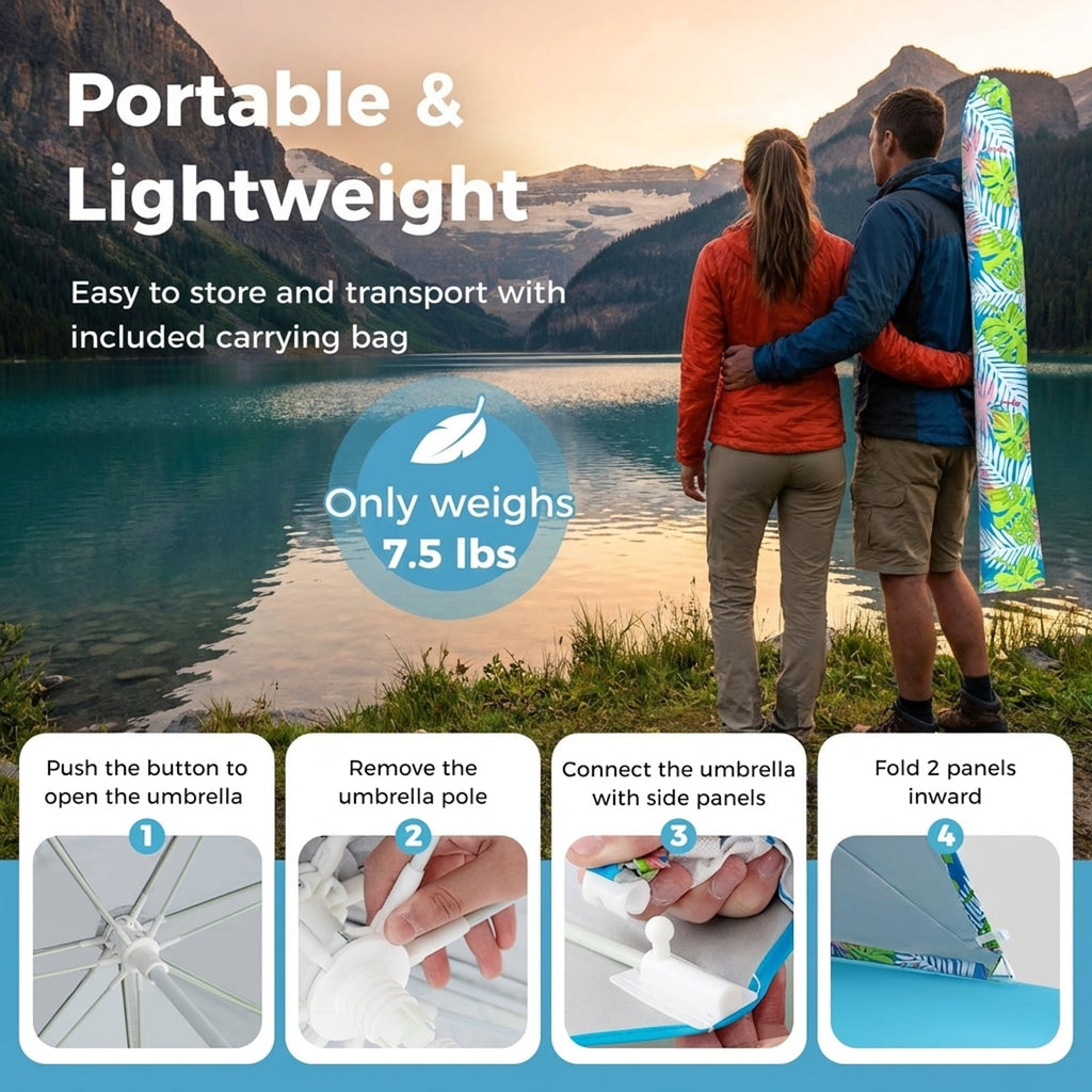 Biotree UPF50 Plus Sun Protection Beach Umbrella Tent with Portable Carrying Bag Pop Up Beach Shade for Outdoor, Blue