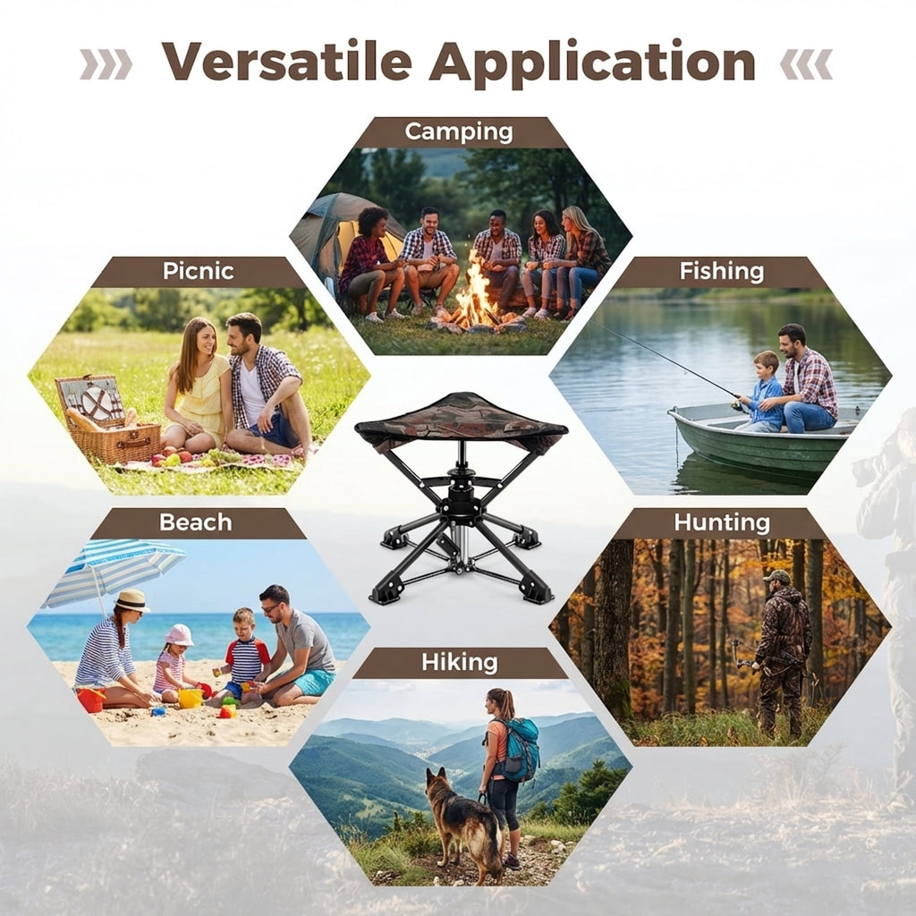 Biotree Folding 360 Degree Swivel Camping Stool with Anti-Sink Feet Portable Hunting Chair with Carry Bag for Outdoor, Camouflage
