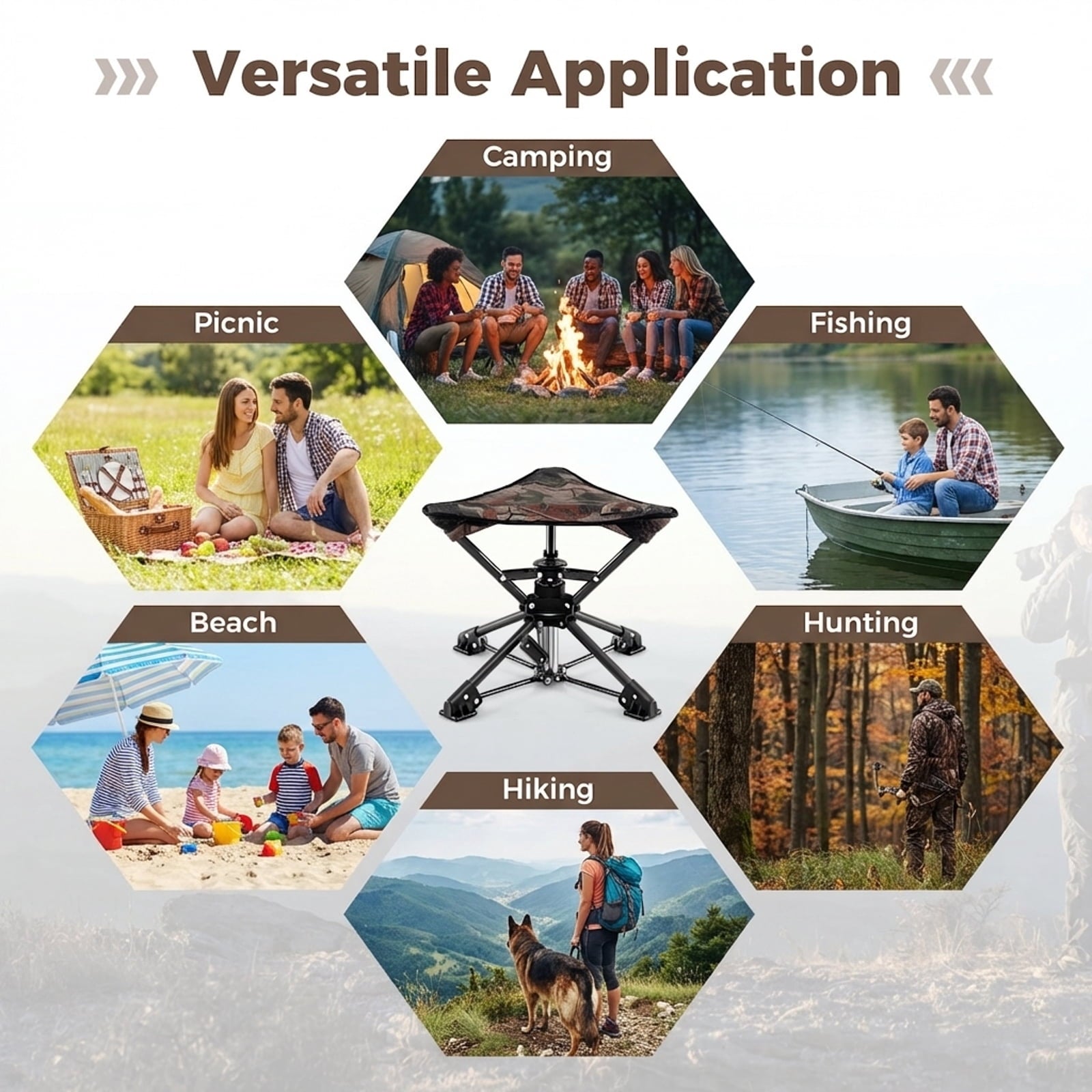 Biotree Folding 360 Degree Swivel Camping Stool with Anti-Sink Feet Portable Hunting Chair with Carry Bag for Outdoor, Camouflage