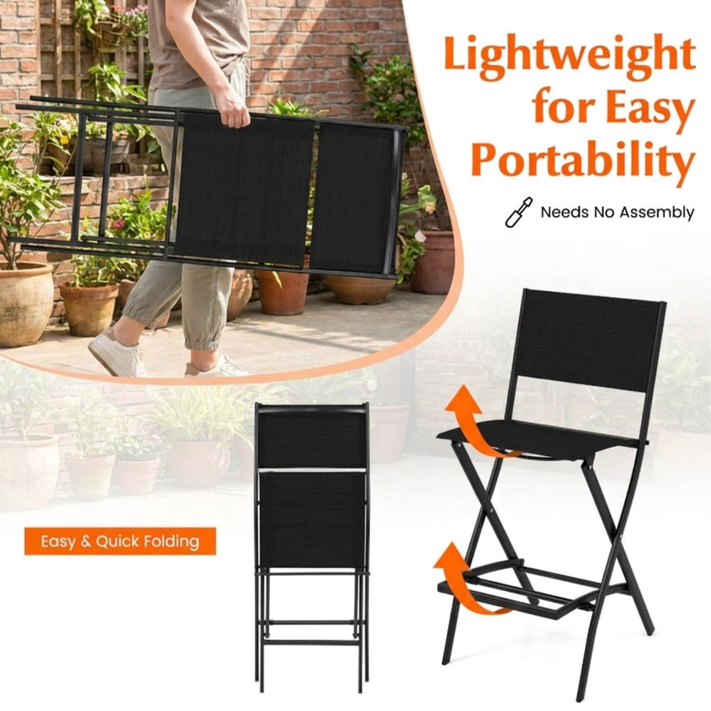 Biotree Outdoor Folding Bar Height Stool Set of 4 with Metal Frame and Footrest for Patio Porch Garden Backyard Outdoor, Black