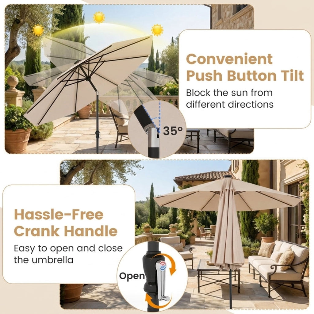 Biotree 10 ft Market Patio Umbrella with Crank and Tilt, 8 Sturdy Ribs, Vented Canopy - Beige for Backyard