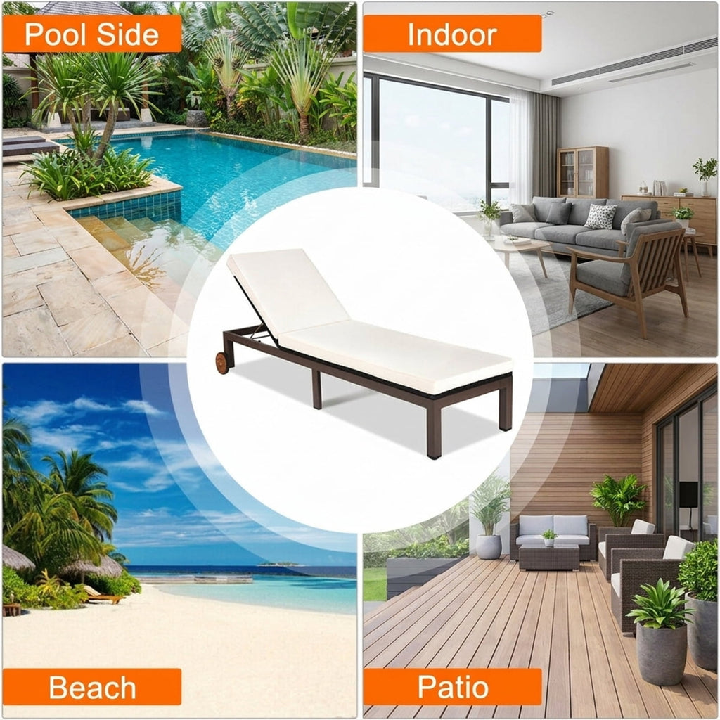 Biotree Back Adjustable Cushioned Patio Rattan Lounge Chair Stackable Patio Chair for Garden BackyardWhite