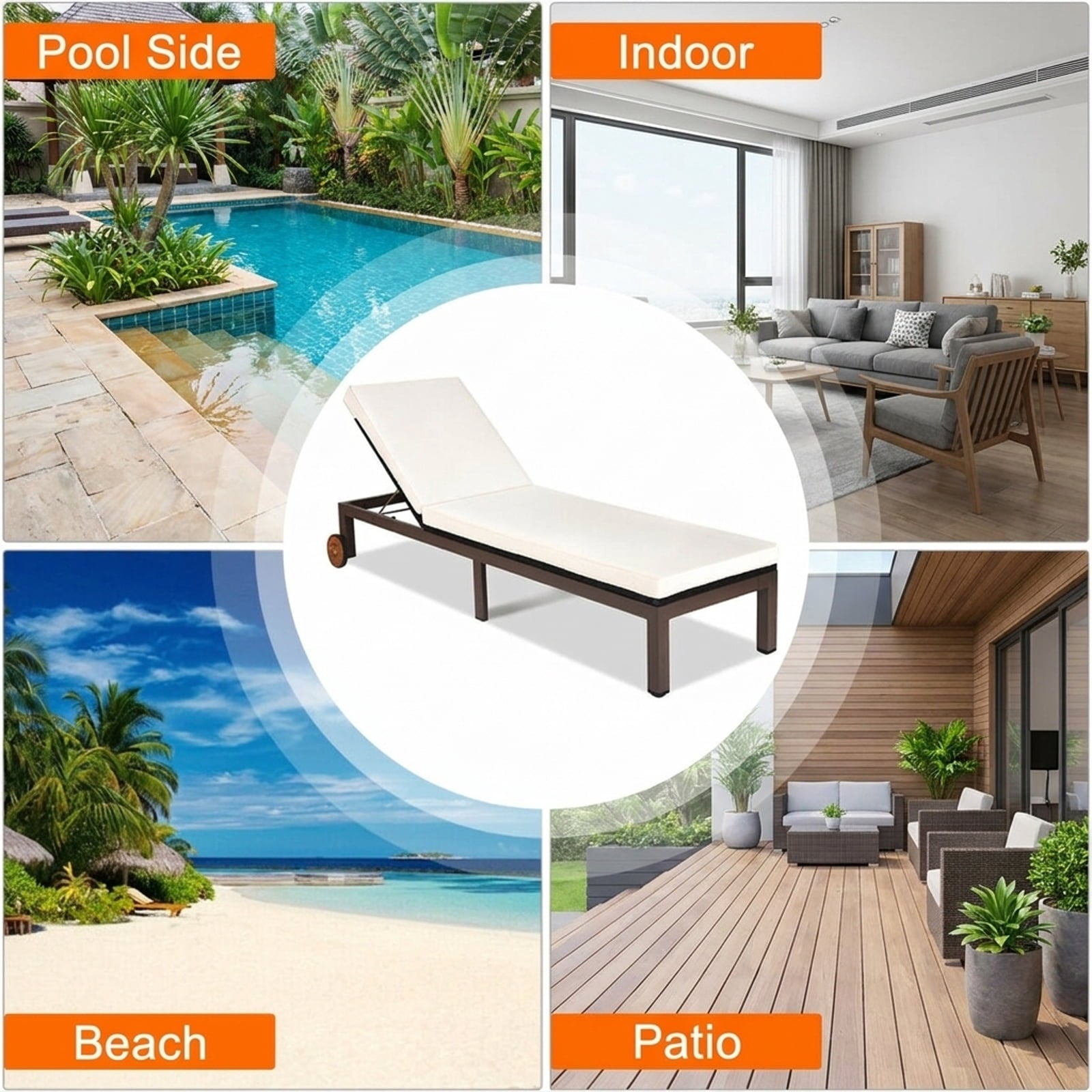 Biotree Back Adjustable Cushioned Patio Rattan Lounge Chair Stackable Patio Chair for Garden BackyardWhite