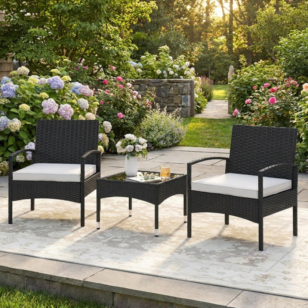 Biotree 3-Piece Patio Furniture Set Rattan Bistro Chairs with Table Outdoor Conversation Set for Garden Backyard PorchBeige
