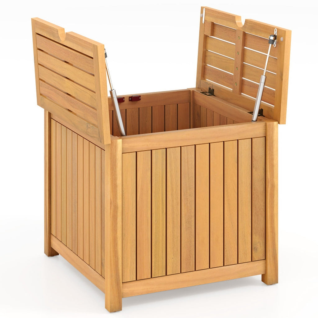 Biotree 2-in-1 Outdoor Side Table with Storage Acacia Wood Slatted Coffee Table Square Slatted End Storage Box with 2.3" Umbrella Hole, Natural
