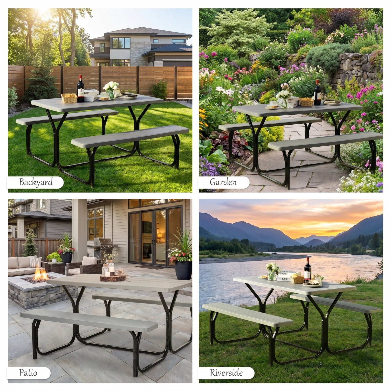 Biotree Picnic Table Bench Set for Outdoor Camping, Gray