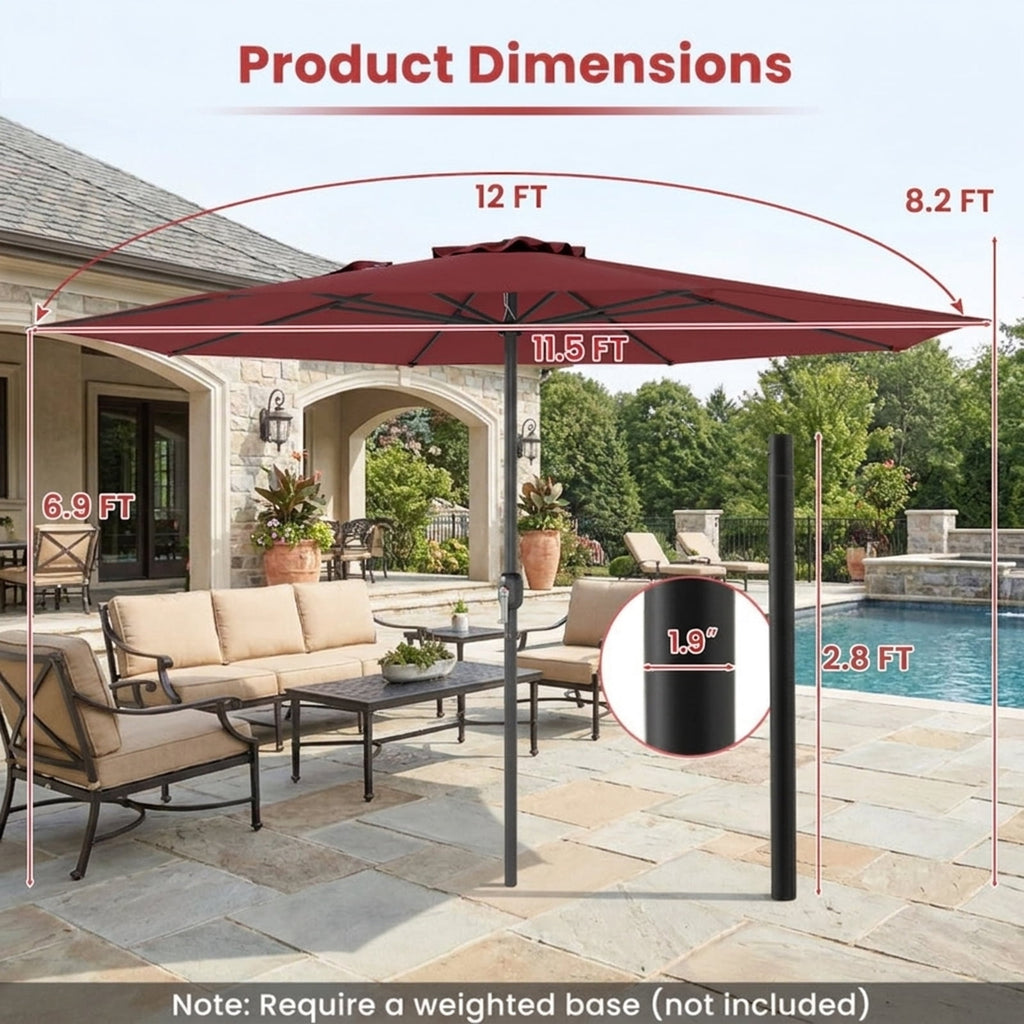 Biotree 12 ft Market Patio Umbrella with Crank and Tilt, 8 Sturdy Ribs, Vented Canopy - Red for Backyard