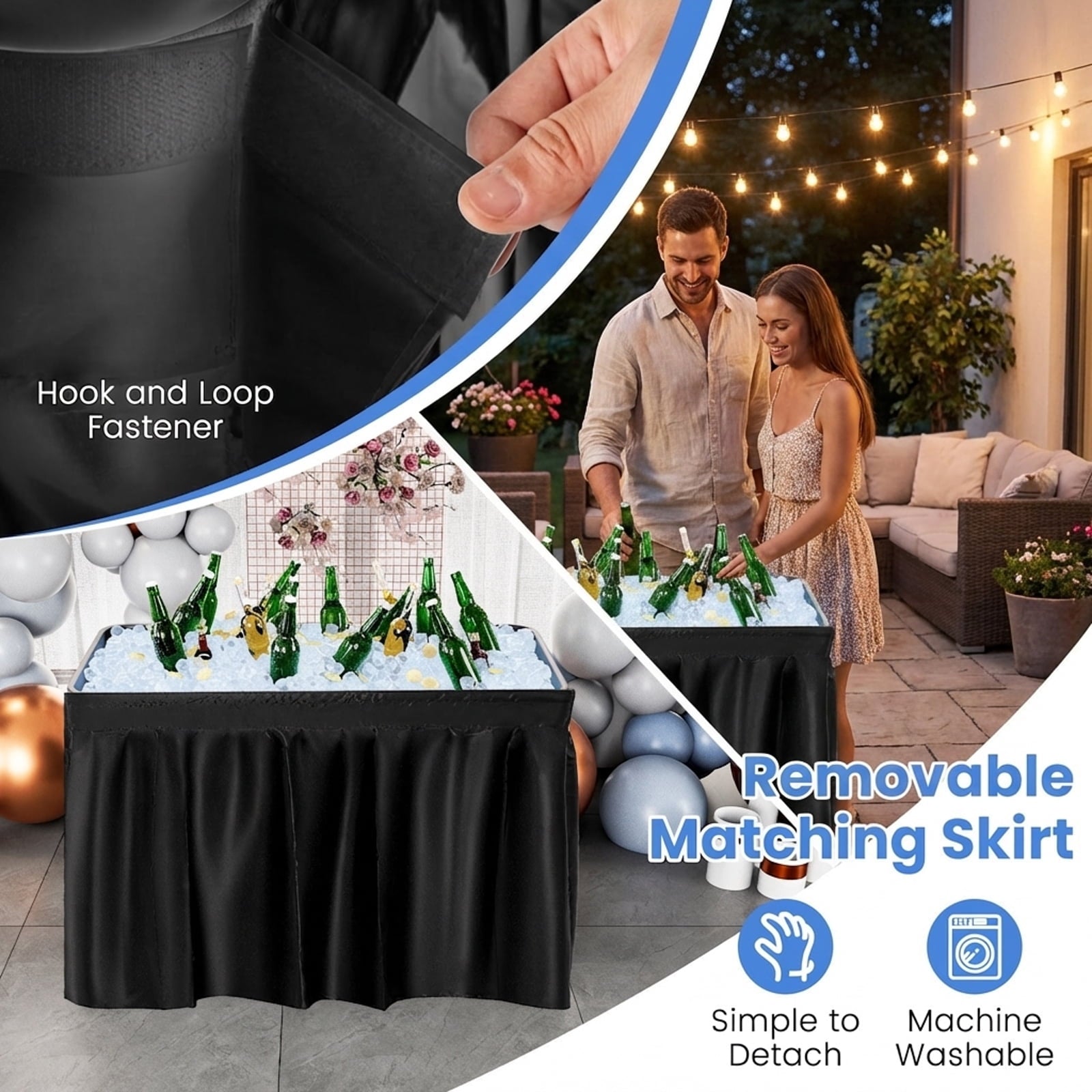 Biotree 4 Feet Folding Ice Cooler Table with Matching Skirt Portable Party Table with Built-In Ice Bin for Events, Black